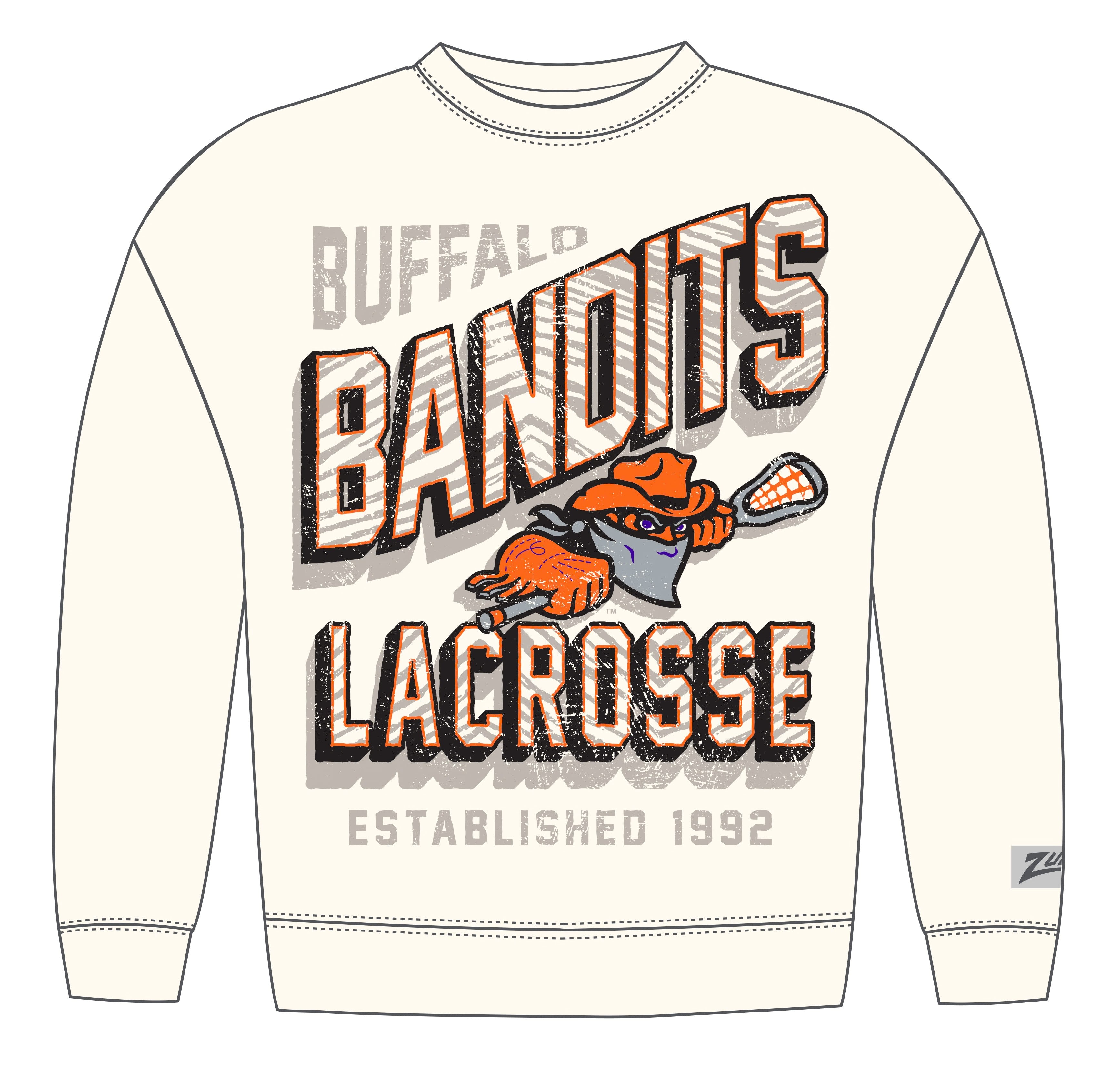 Zubaz NLL Unisex 90's Vintage Helmet Zebra 2 Color Crewneck Sweatshirt, Buffalo Bandits