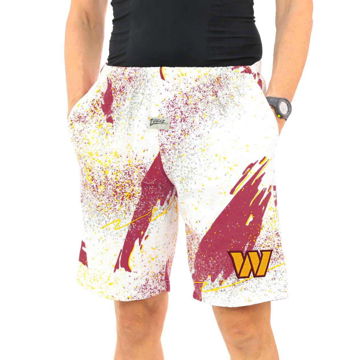 Zubaz NFL Adult Unisex Z88 Embroidered Confetti 3 Team Color Shorts, Washington Commanders