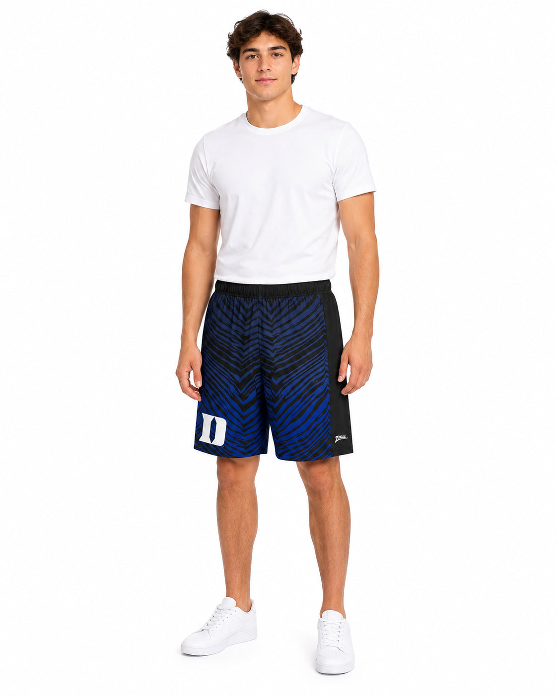 Zubaz NCAA Men's 7in Fade Primary Stacked Text Short, Duke Blue Devils