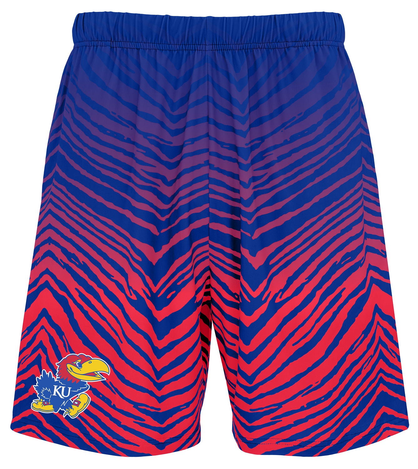 Zubaz NCAA Kansas Jayhawks Men's 7-Inch Fade Primary Stacked Text Shorts