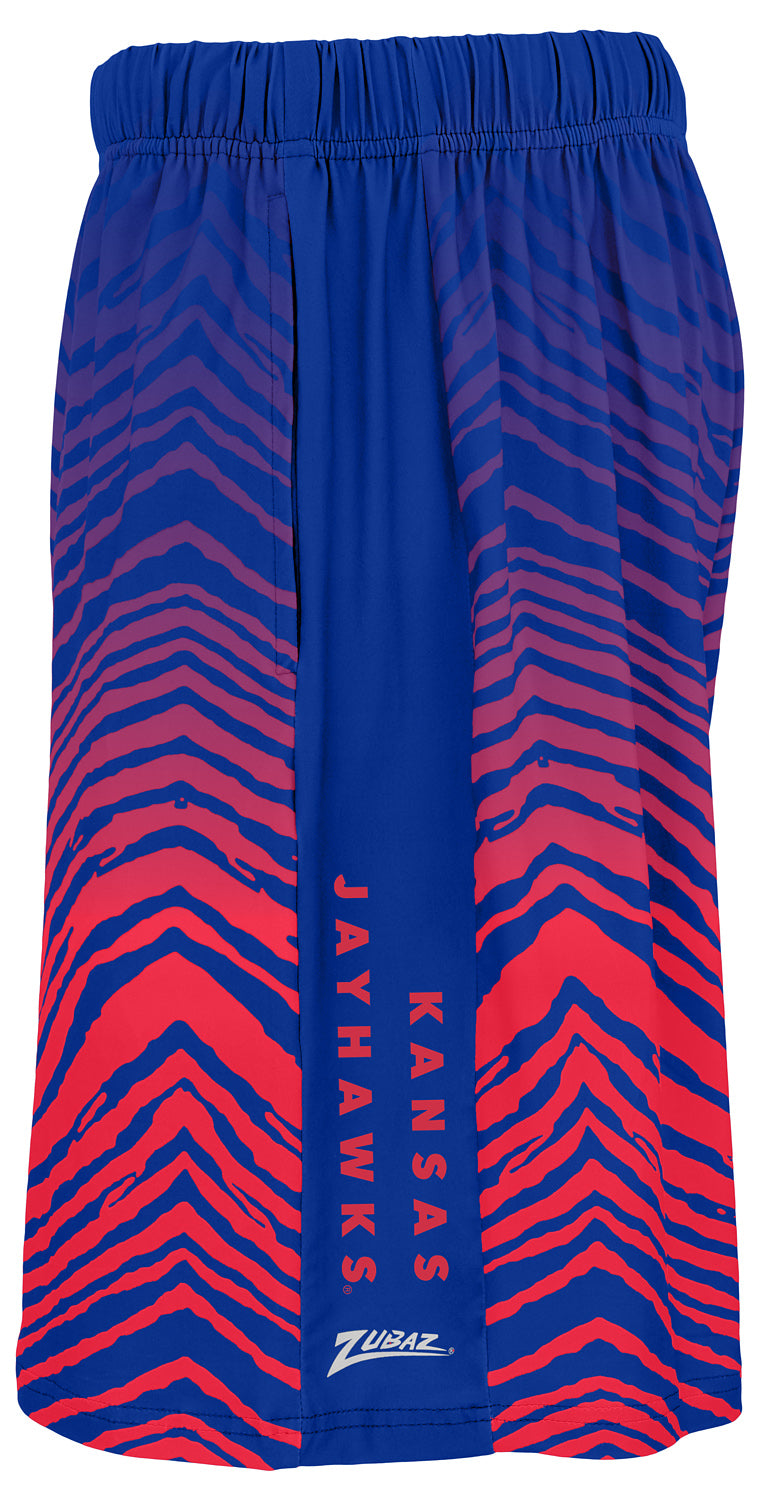 Zubaz NCAA Kansas Jayhawks Men's 7-Inch Fade Primary Stacked Text Shorts