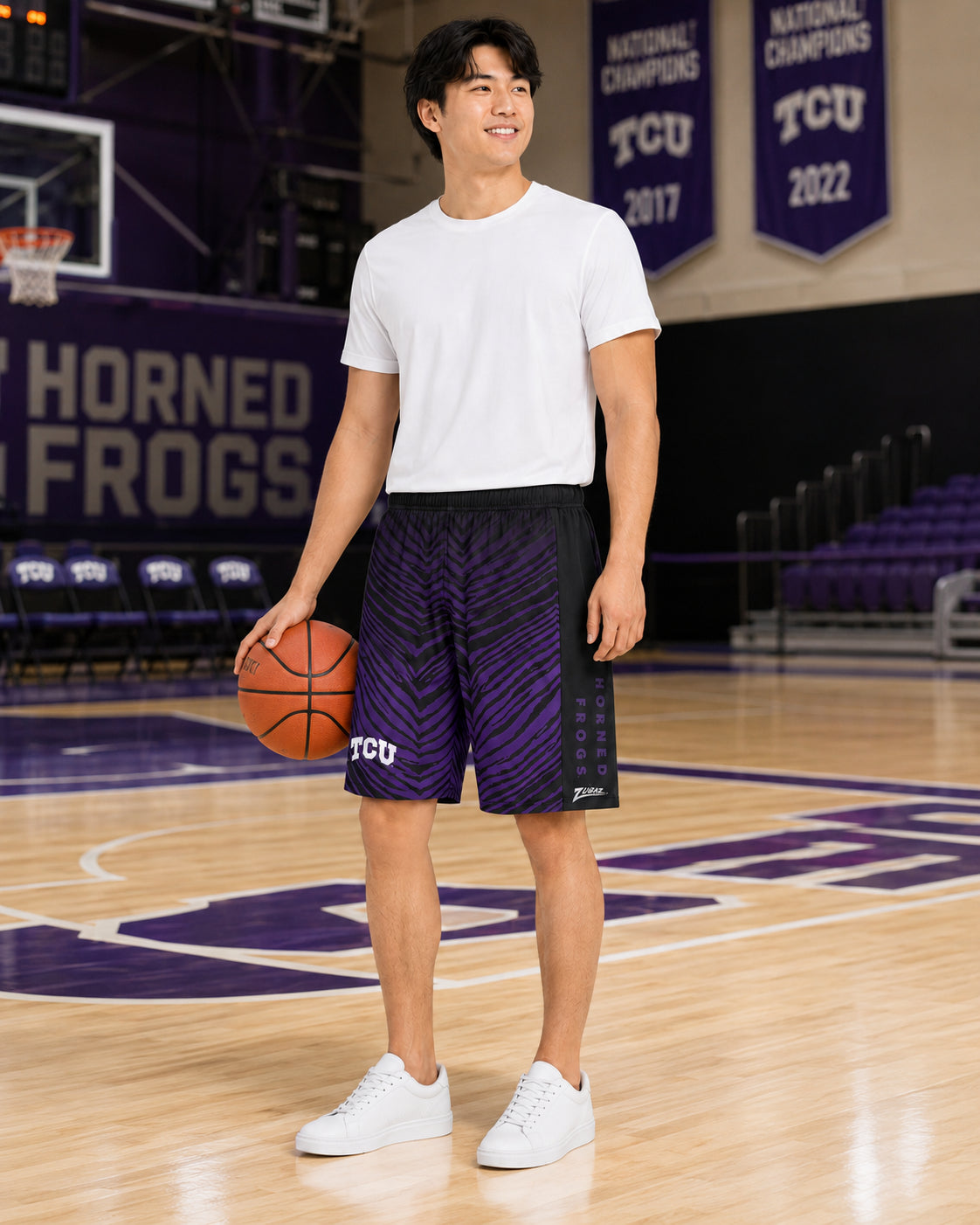 Zubaz NCAA TCU Horned Frogs Men's 7-Inch Fade Primary Stacked Text Shorts