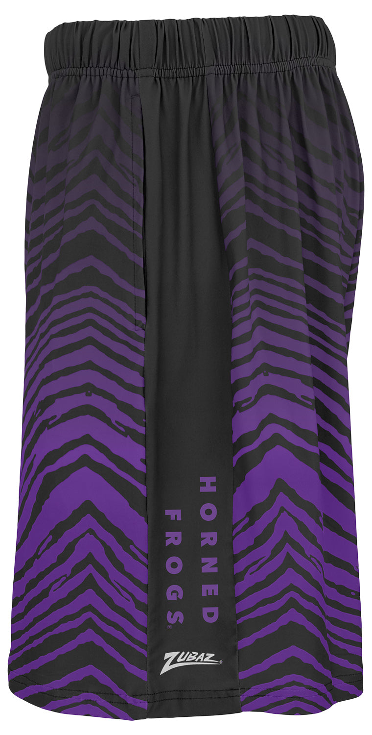 Zubaz NCAA TCU Horned Frogs Men's 7-Inch Fade Primary Stacked Text Shorts