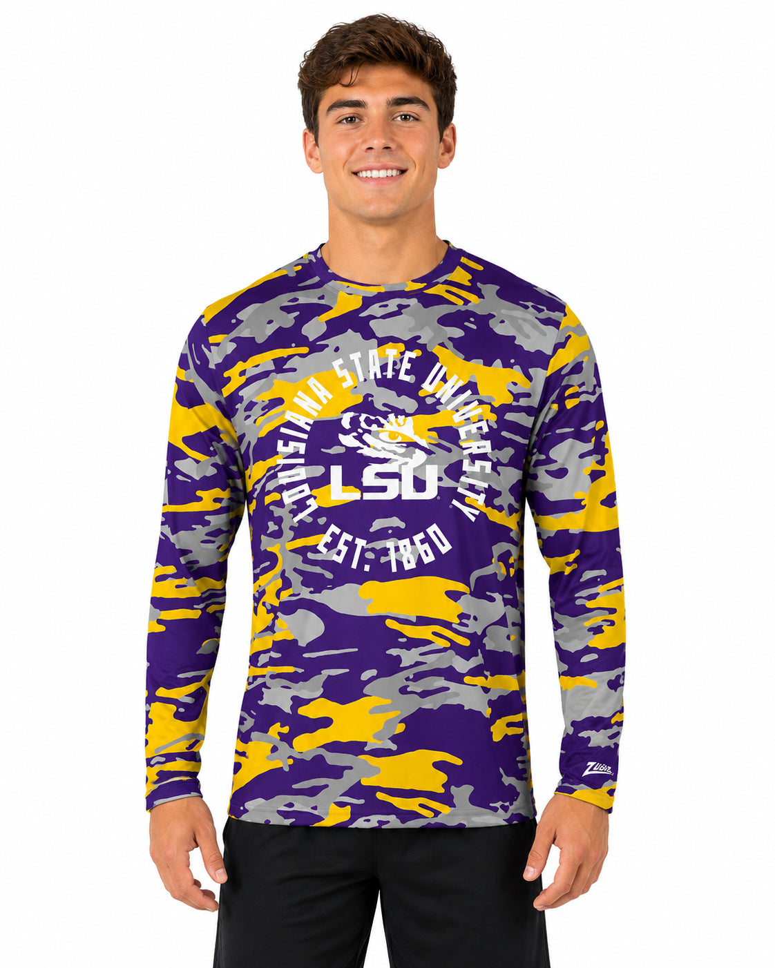 Zubaz NCAA LSU Tigers Men's Alternate Camo Established Long-Sleeve T-Shirt