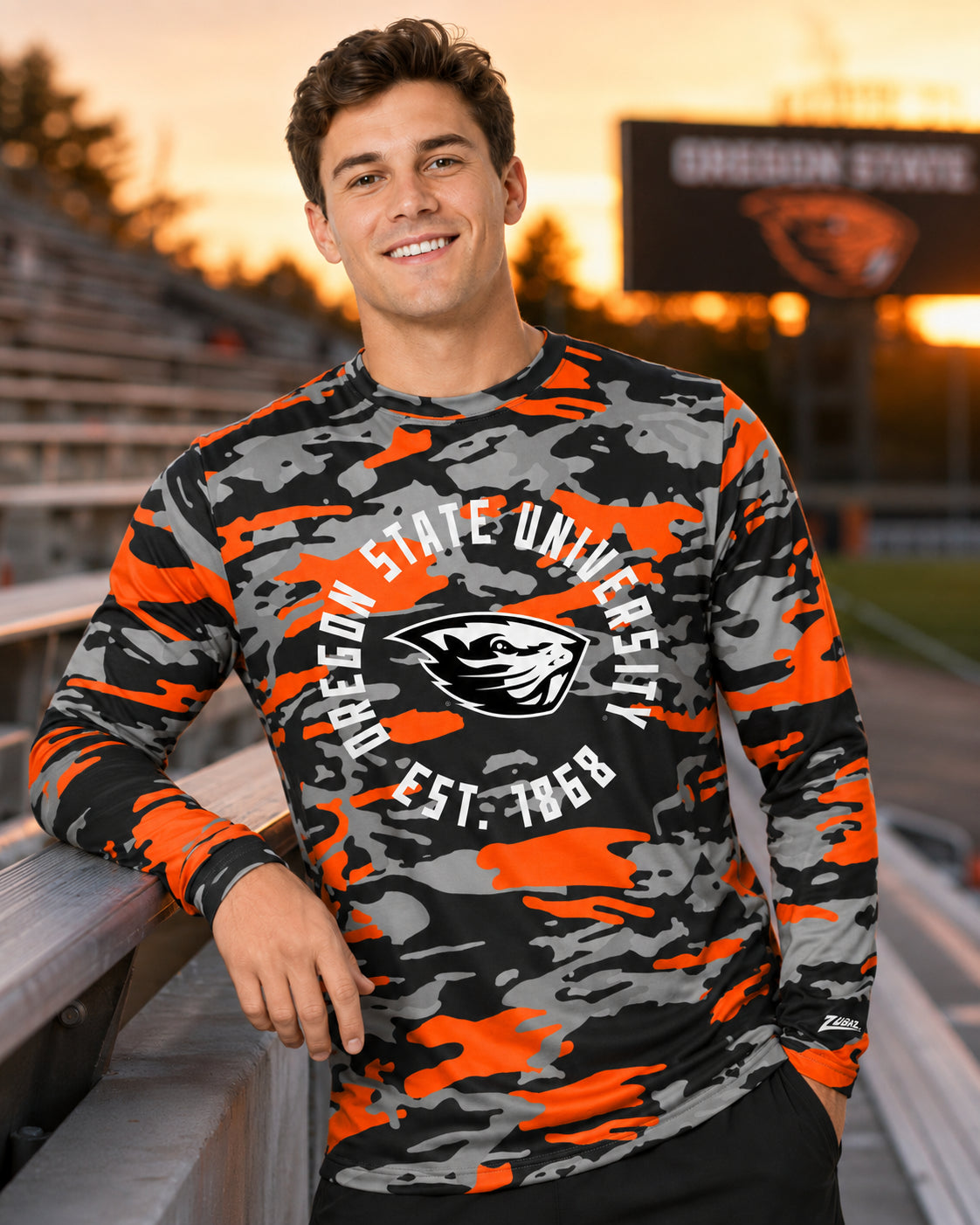 Zubaz NCAA Oregon State Beavers Men's Alternate Camo Established Long-Sleeve T-Shirt