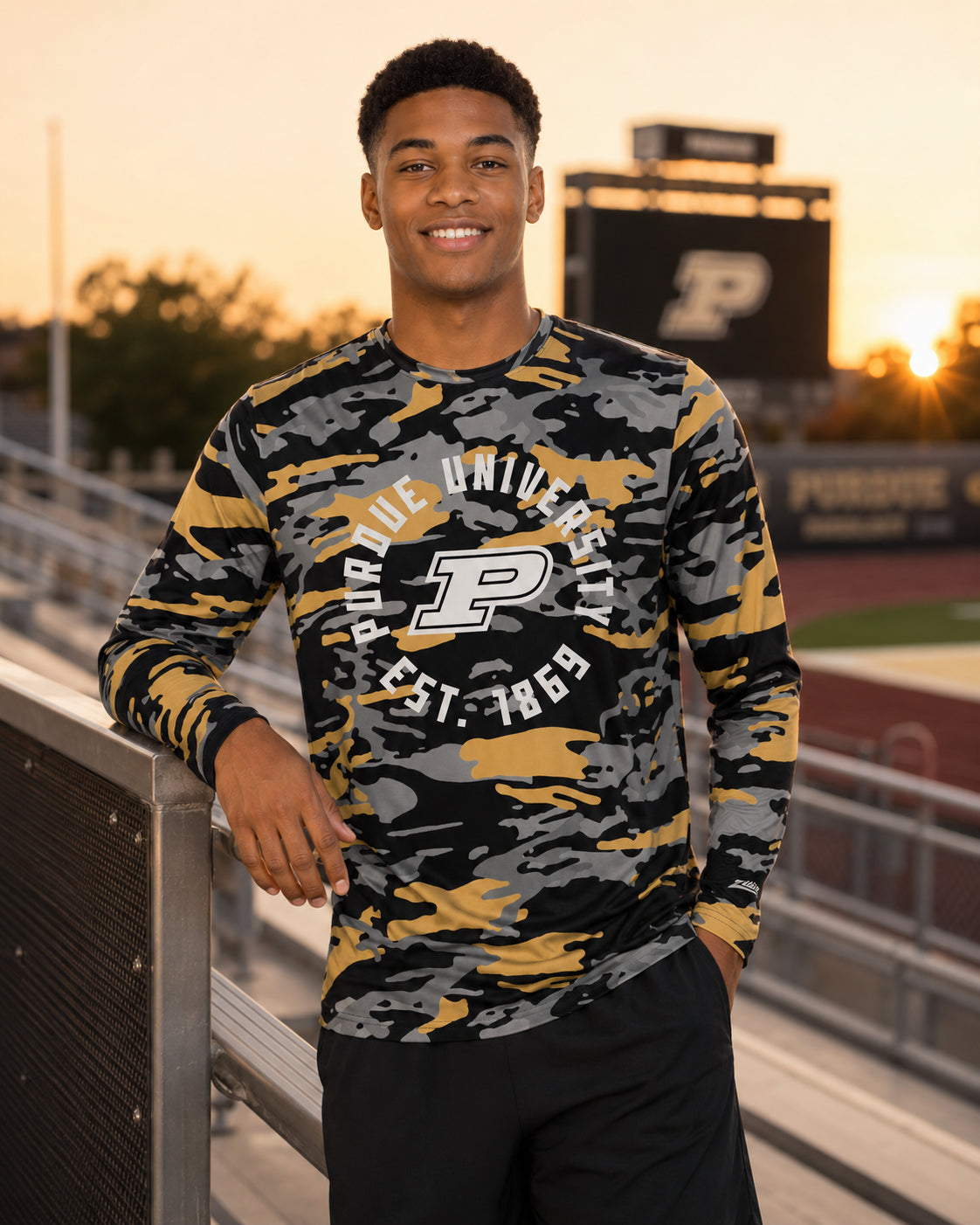 Zubaz NCAA Purdue Boilermakers Men's Alternate Camo Established Long-Sleeve T-Shirt