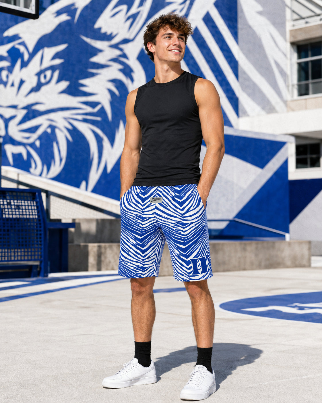 Zubaz NCAA Unisex Z88 Zebra Shorts - Duke Blue Devils