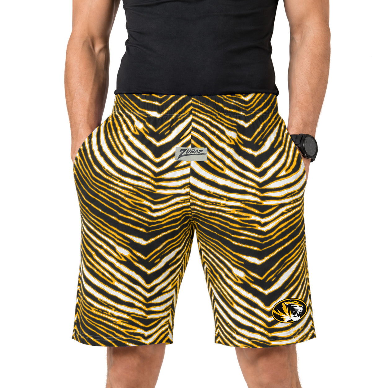 Zubaz NCAA Unisex Z88 Zebra Shorts - Missouri Tigers