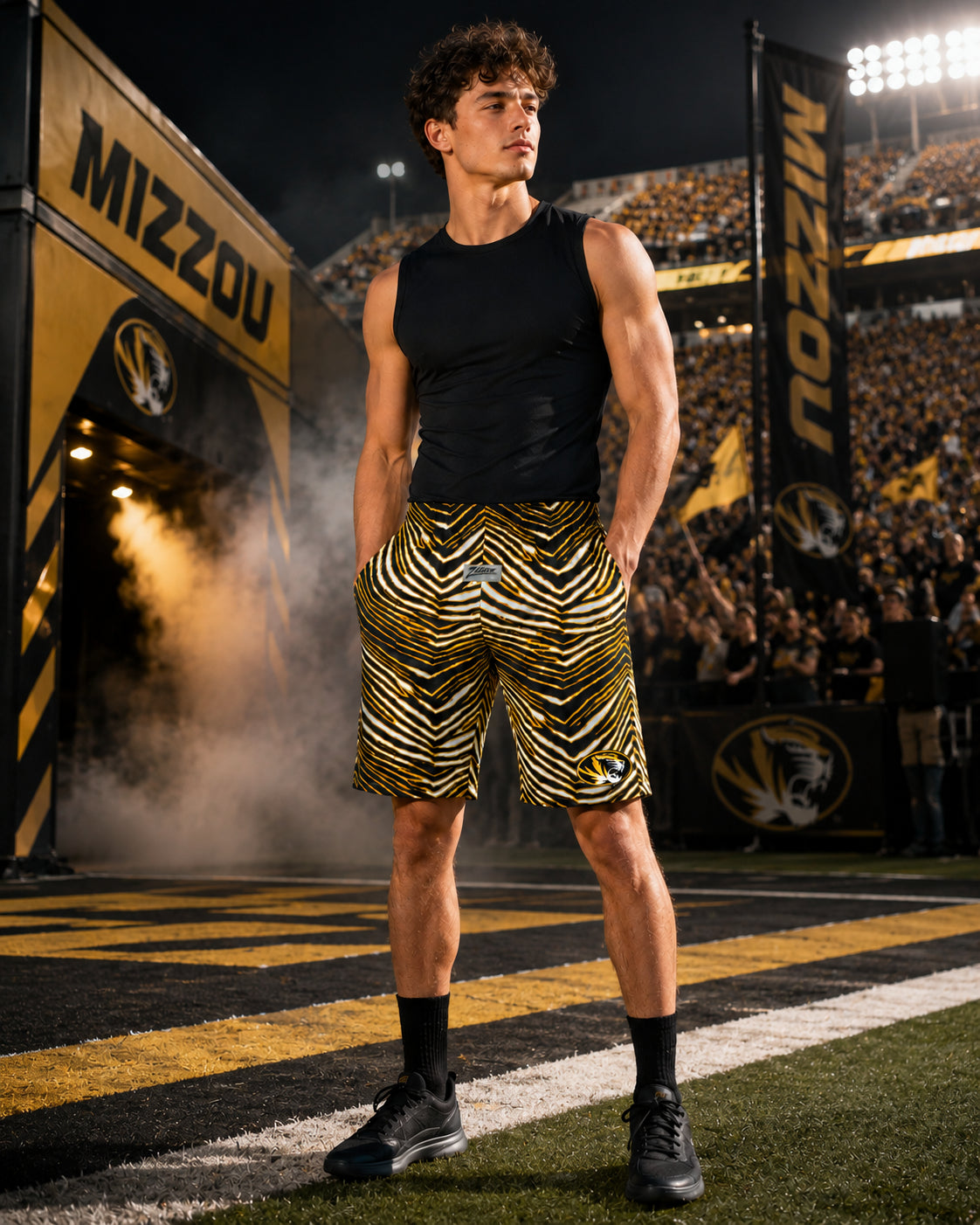 Zubaz NCAA Unisex Z88 Zebra Shorts - Missouri Tigers