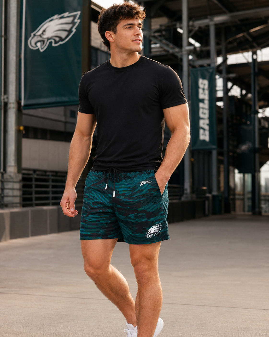 Zubaz NFL Philadelphia Eagles Men's Camo Line 5-Inch Compression Shorts