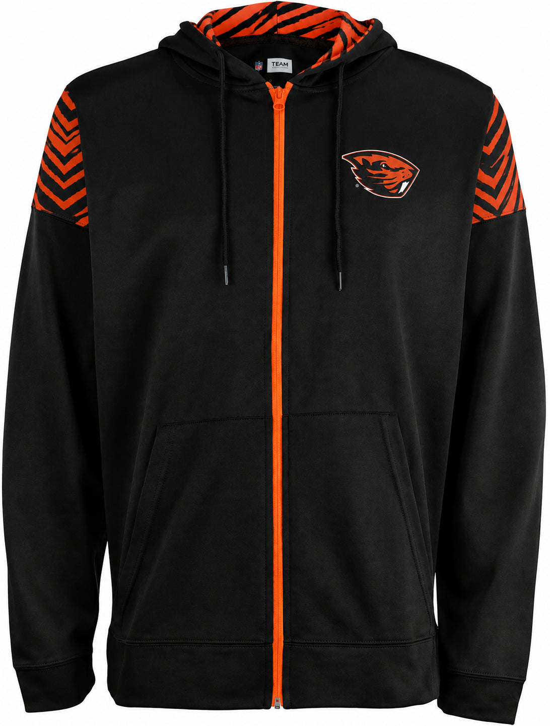 Zubaz NCAA Oregon State Beavers Men's 2 Color Zebra Bands and Hood-Liner Full-Zip Hoodie