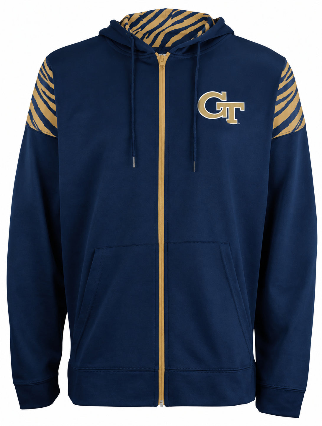 Zubaz NCAA Georgia Tech Yellow Jackets Men's 2 Color Zebra Bands and Hood-Liner Full-Zip Hoodie