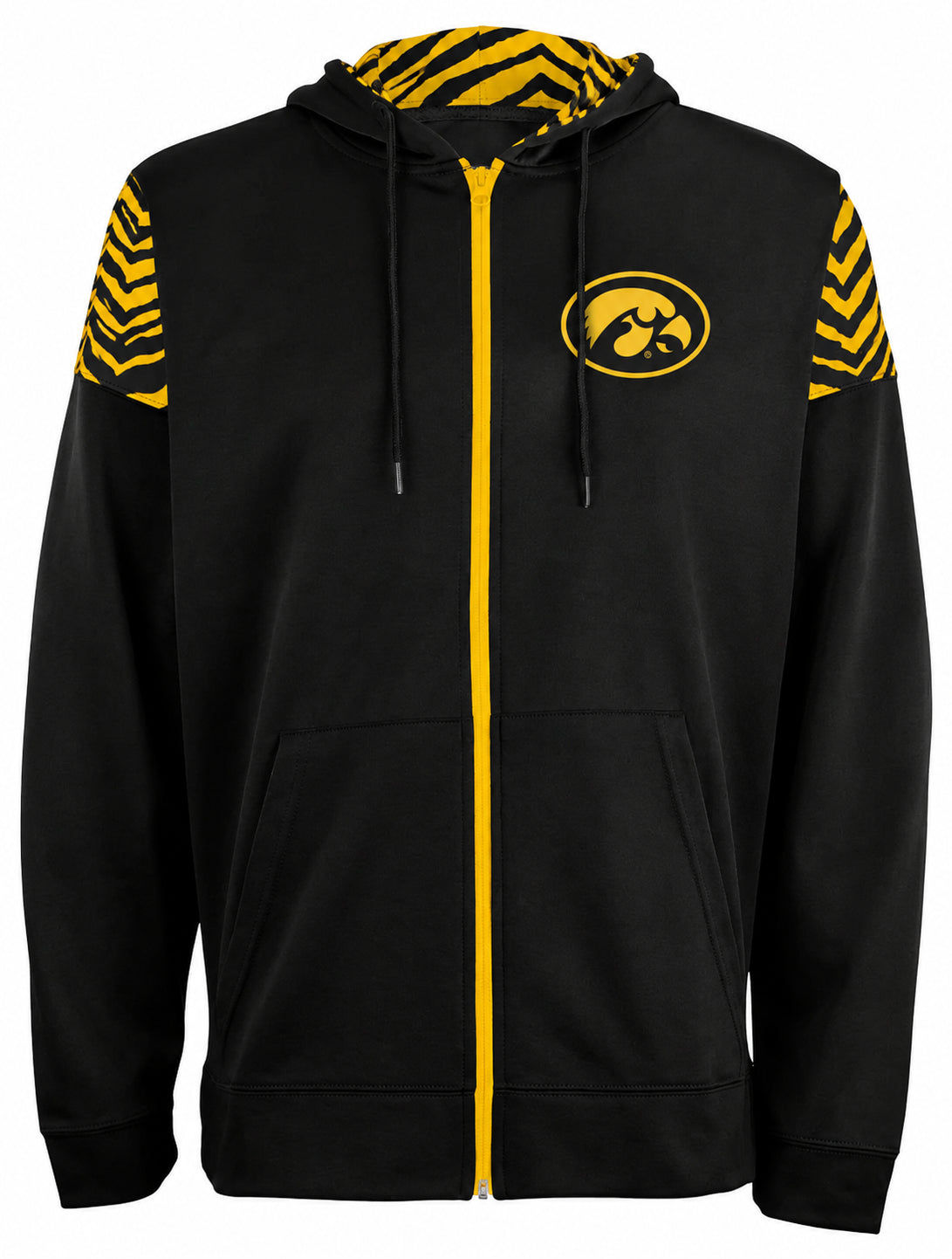 Zubaz NCAA Iowa Hawkeyes Men's 2 Color Zebra Bands and Hood-Liner Full-Zip Hoodie