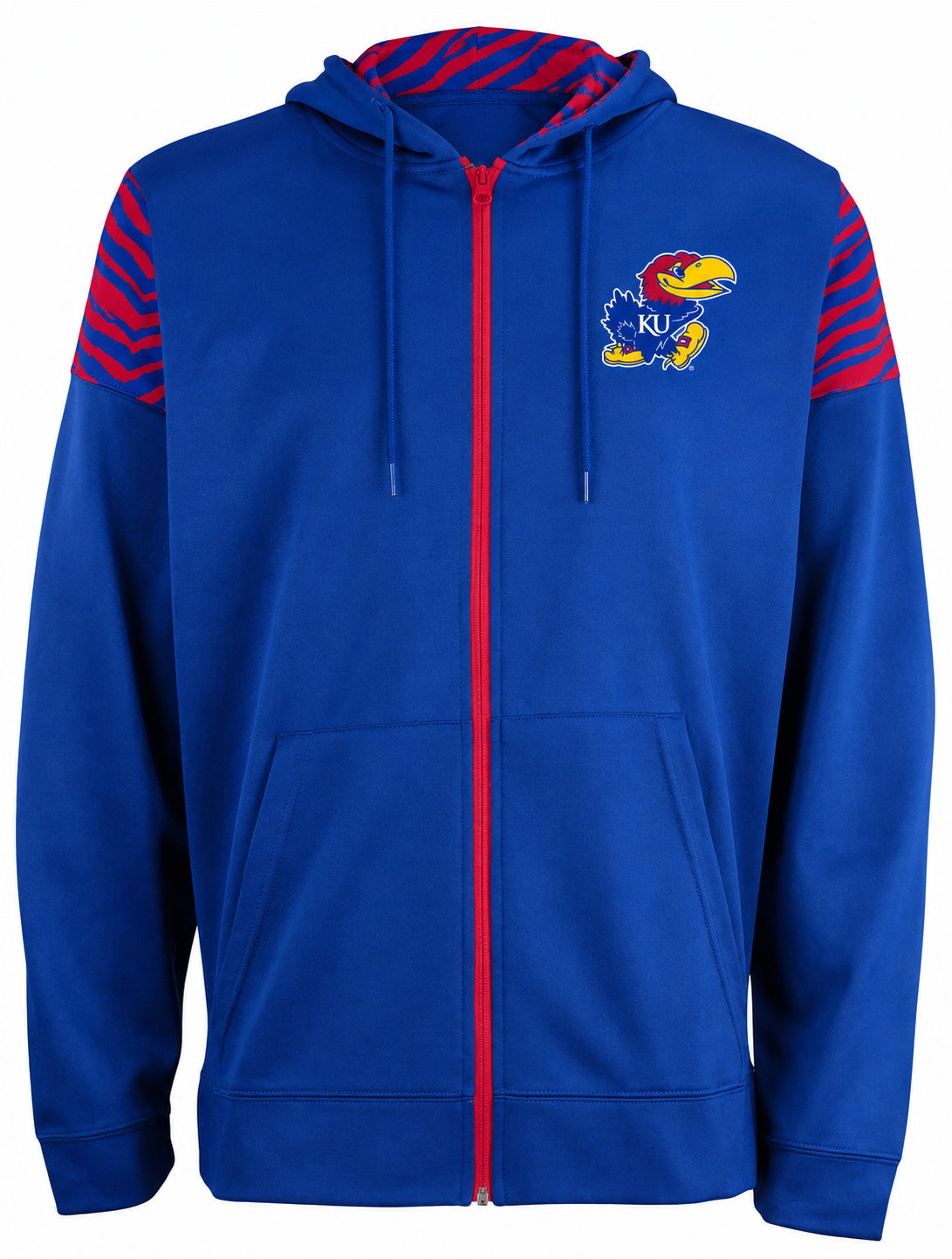 Zubaz NCAA Kansas Jayhawks Men's 2 Color Zebra Bands and Hood-Liner Full-Zip Hoodie