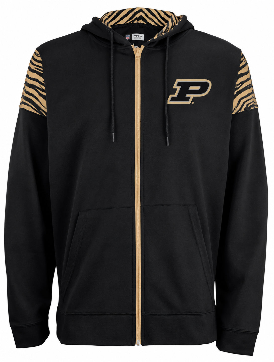 Zubaz NCAA Purdue Boilermakers Men's 2 Color Zebra Bands and Hood-Liner Full-Zip Hoodie