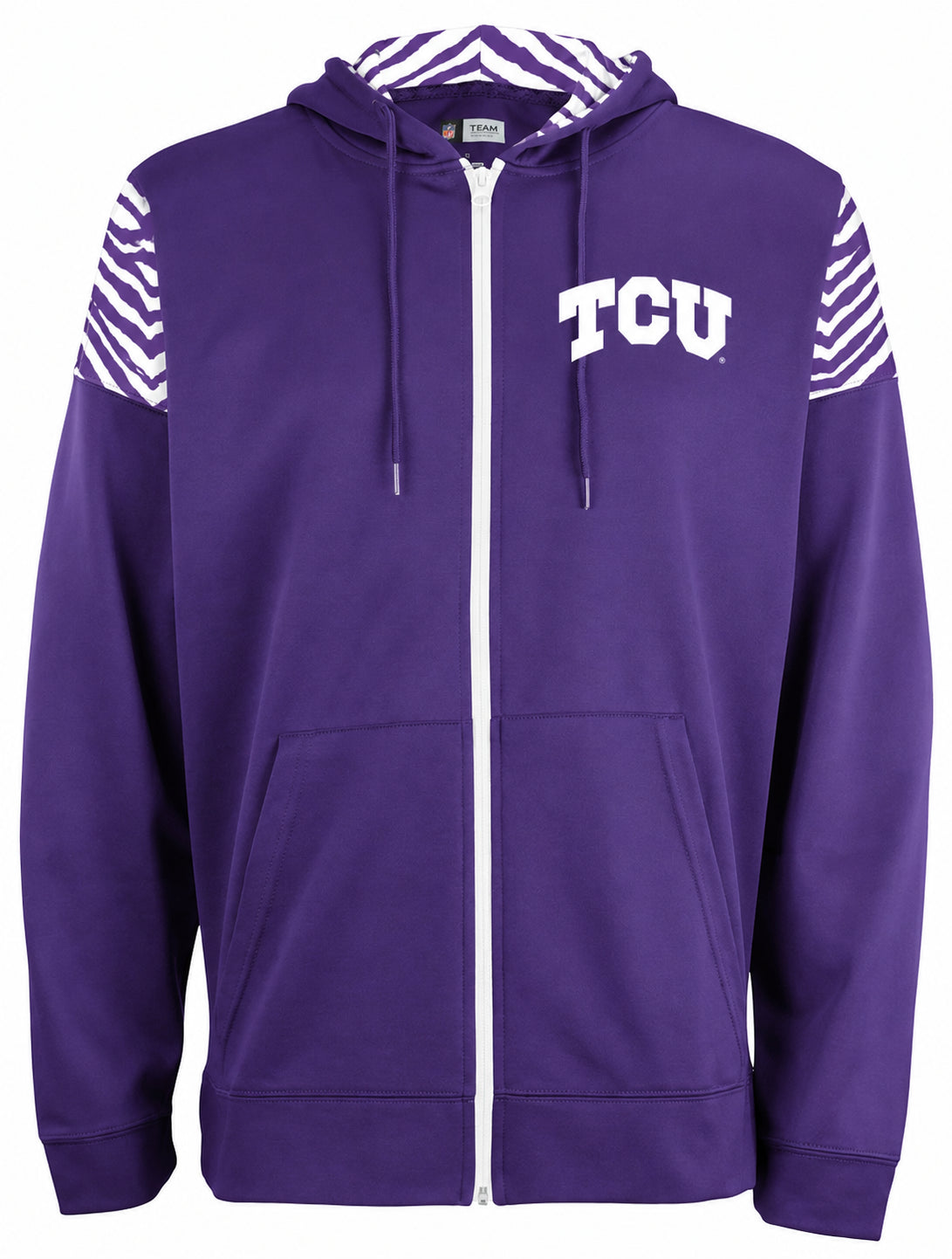 Zubaz NCAA TCU Horned Frogs Men's 2 Color Zebra Bands and Hood-Liner Full-Zip Hoodie