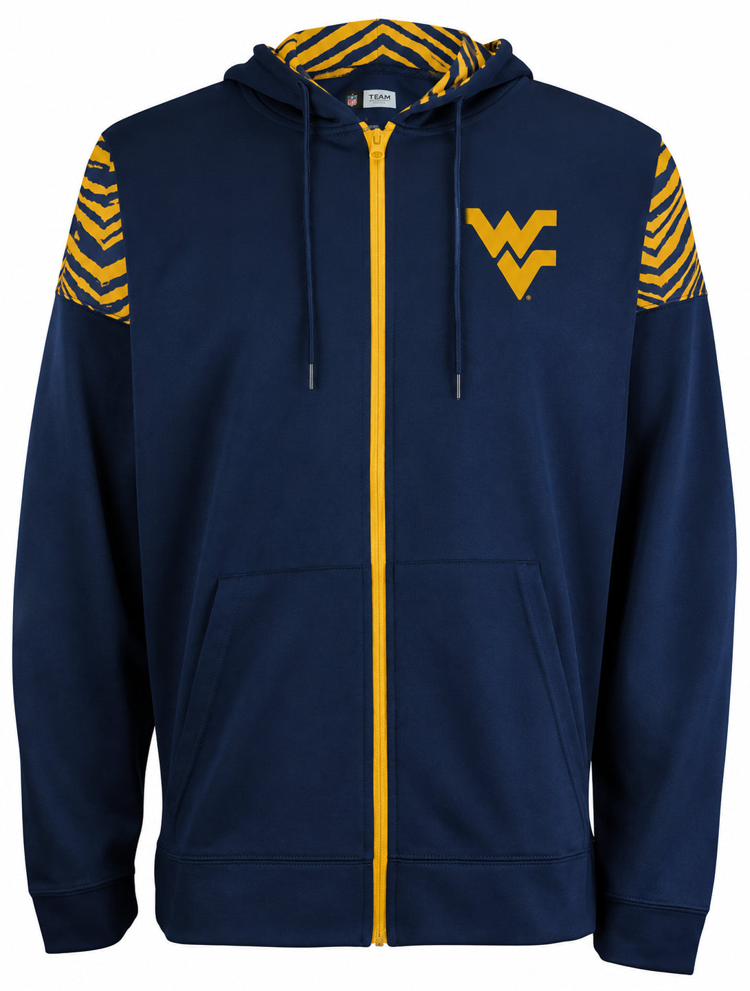 Zubaz NCAA West Virginia Mountaineers Men's 2 Color Zebra Bands and Hood-Liner Full-Zip Hoodie