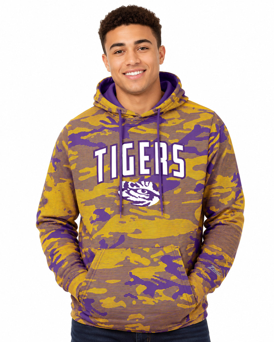 Zubaz NCAA LSU Tigers Men's Arch All-Over Camo Hoodie