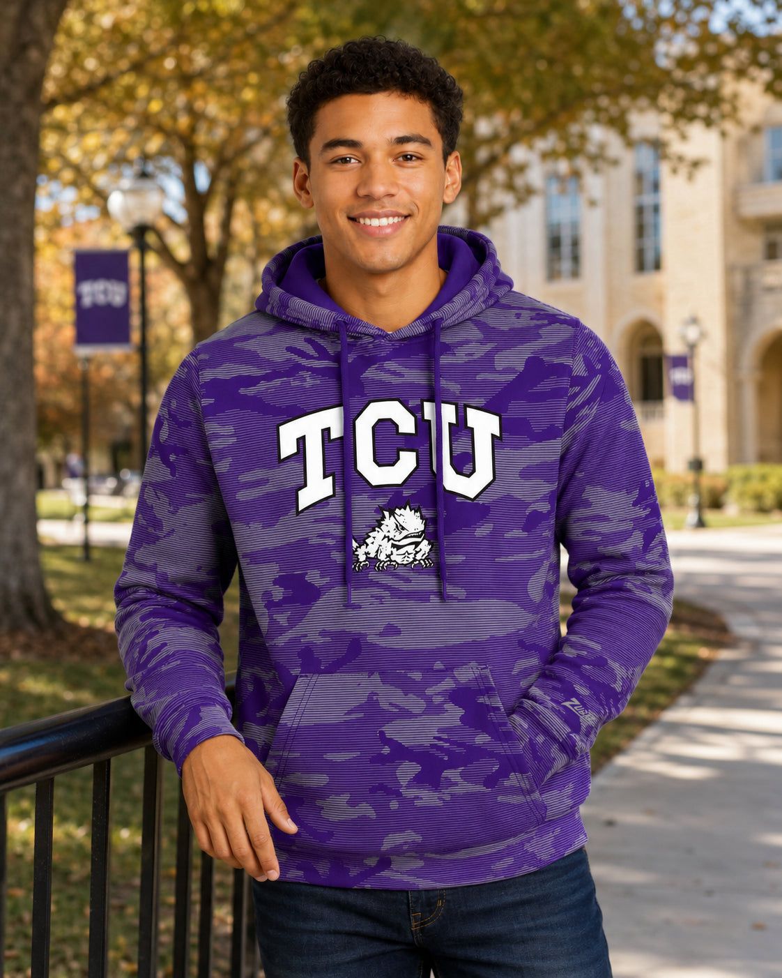 Zubaz NCAA TCU Horned Frogs Men's Arch All-Over Camo Hoodie
