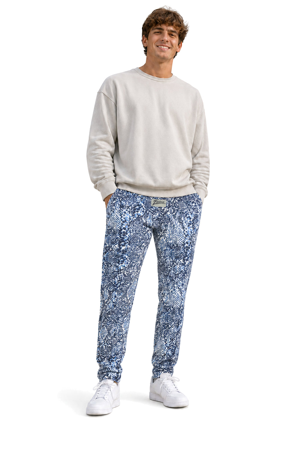 Zubaz Adult Unisex Z88 Snake Pant, NAVY/LIGHT BLUE