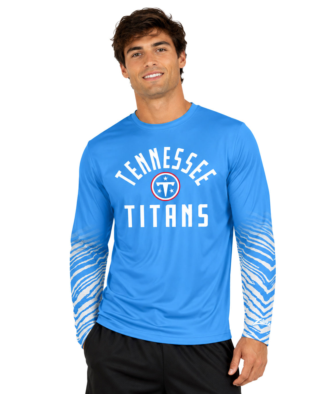 Zubaz NFL Men's Team Color Zebra Fade Sleeves Long Sleeve T-Shirt, Tennessee Titans (New Logo)