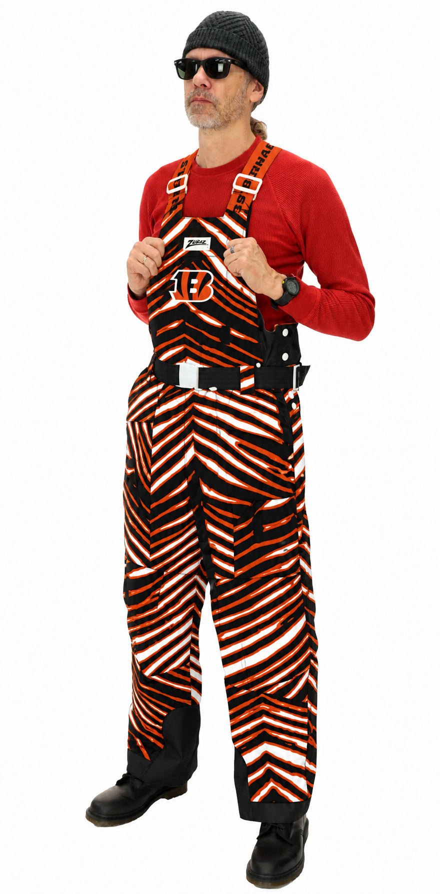 Zubaz NFL Cincinnati Bengals Adult Unisex Team Color Zebra Blizzard Snow Bib
