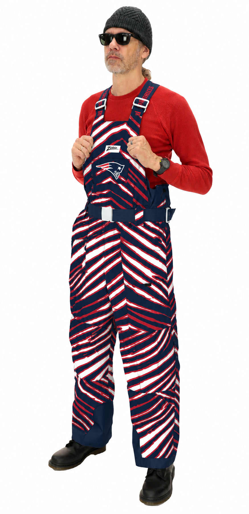Zubaz NFL New England Patriots Adult Unisex Team Color Zebra Blizzard Snow Bib