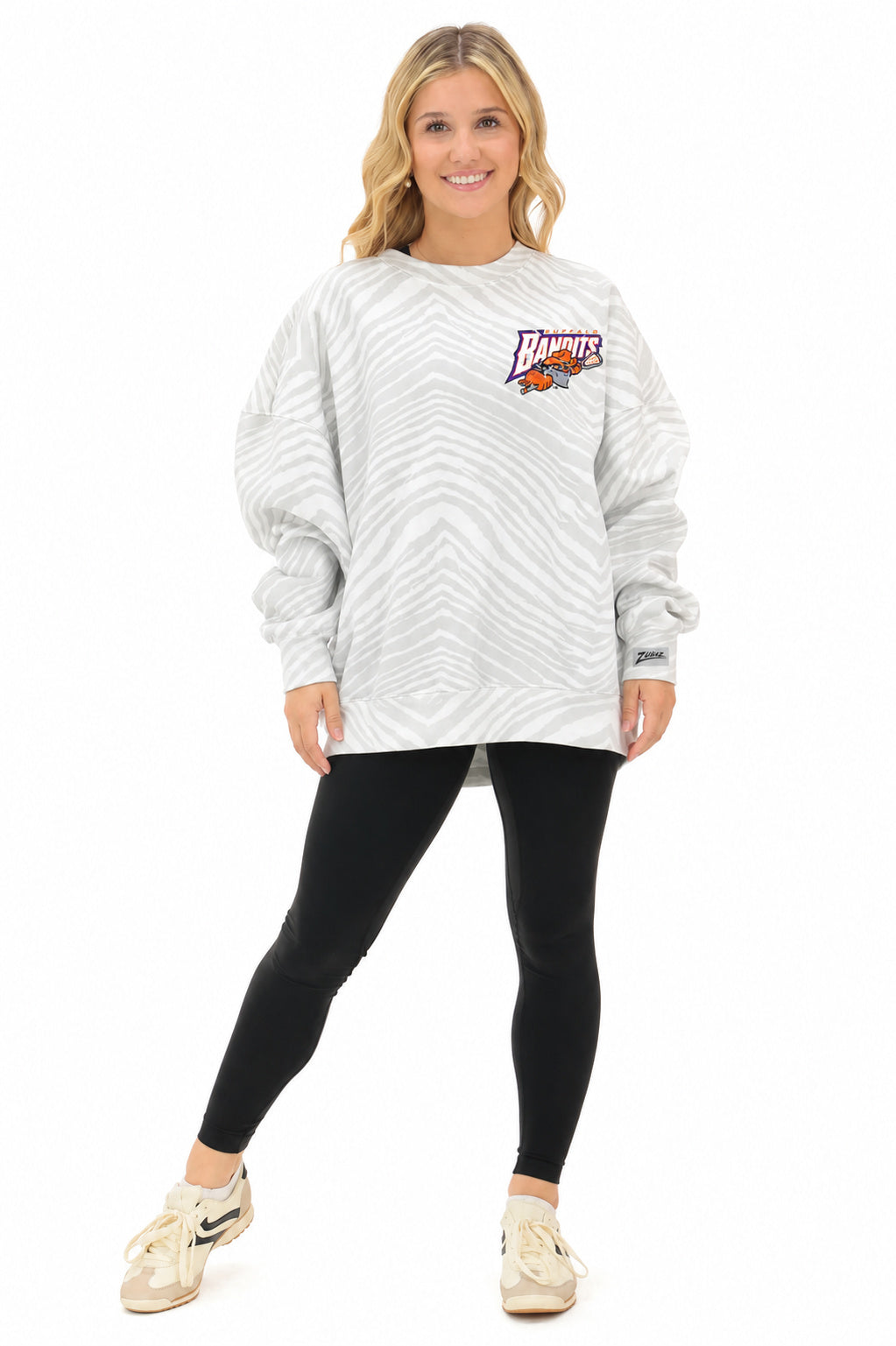 Zubaz NLL Buffalo Bandits Adult Unisex 2 Color Zebra 90s Vintage Full-Back Crewneck Sweatshirt