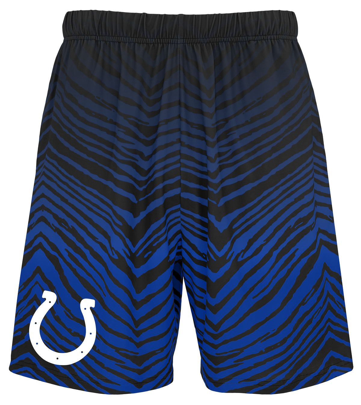 Zubaz NFL Men's 7in Fade Primary Stacked Text Shorts, Indianapolis Colts