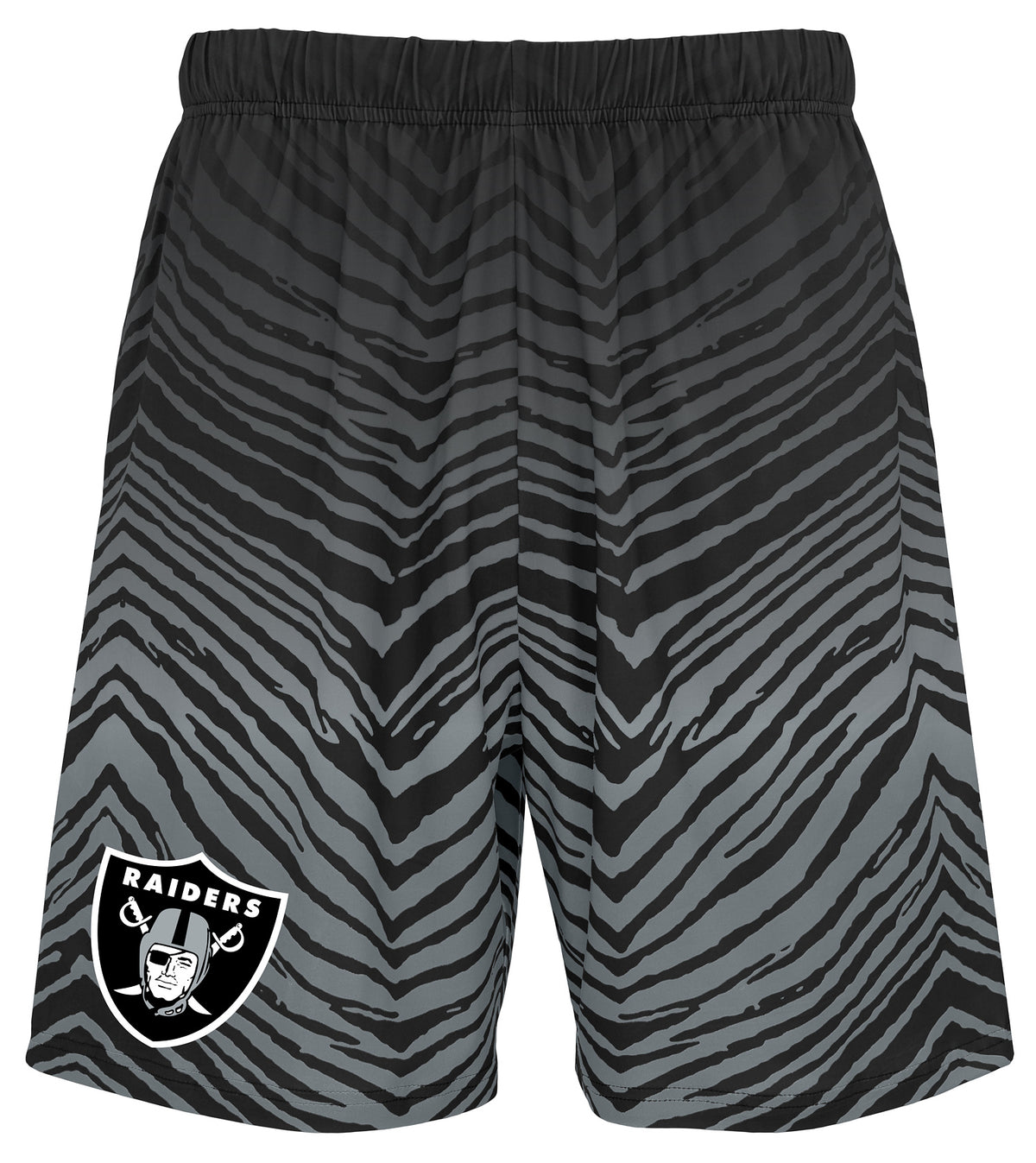 Zubaz NFL Men's 7in Fade Primary Stacked Text Shorts, Las Vegas Raiders