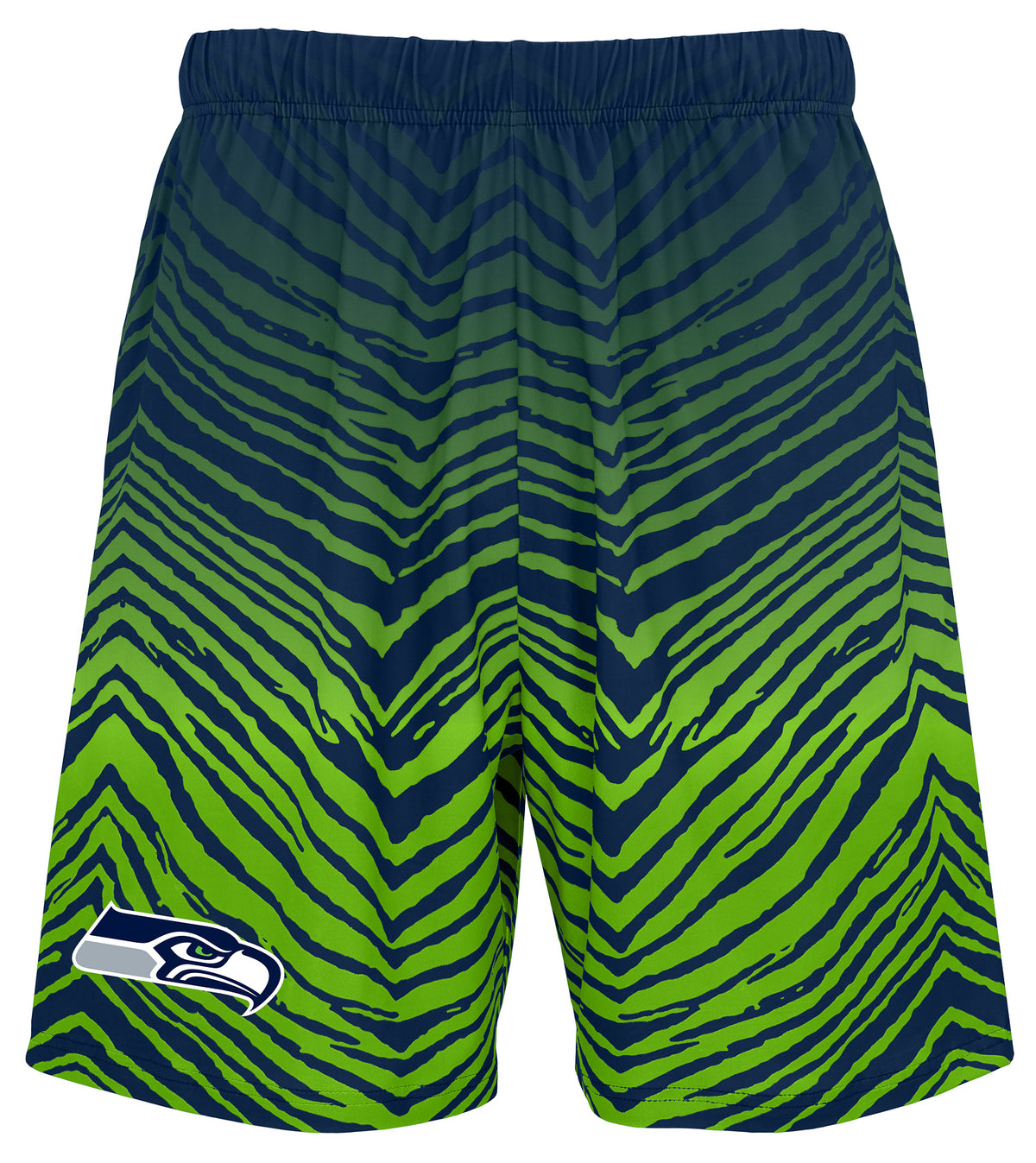 Zubaz NFL Men's 7in Fade Primary Stacked Text Shorts, Seattle Seahawks
