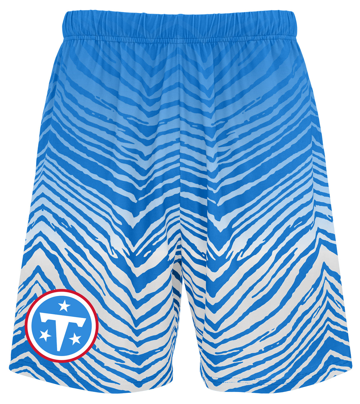 Zubaz NFL Men's 7in Fade Primary Stacked Text Shorts, Tennessee Titans
