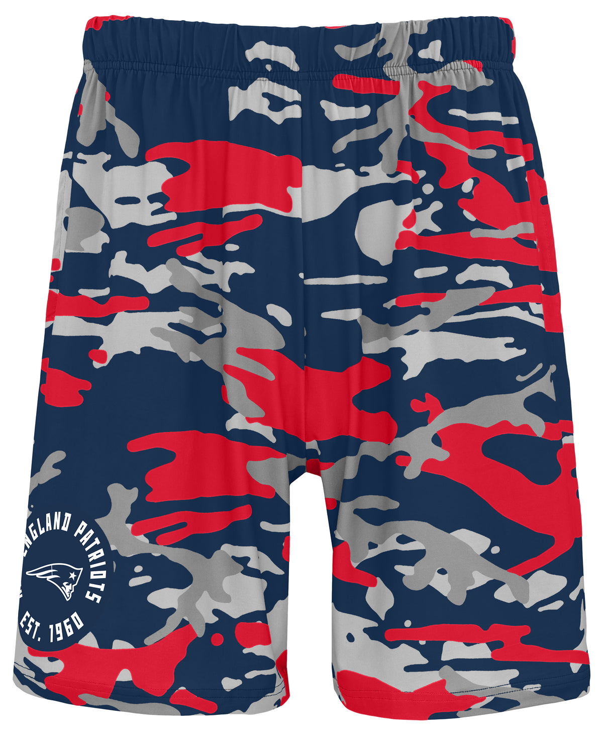 Zubaz NFL Men's 7in Alternate Camo Established Block Text Shorts, New England Patriots