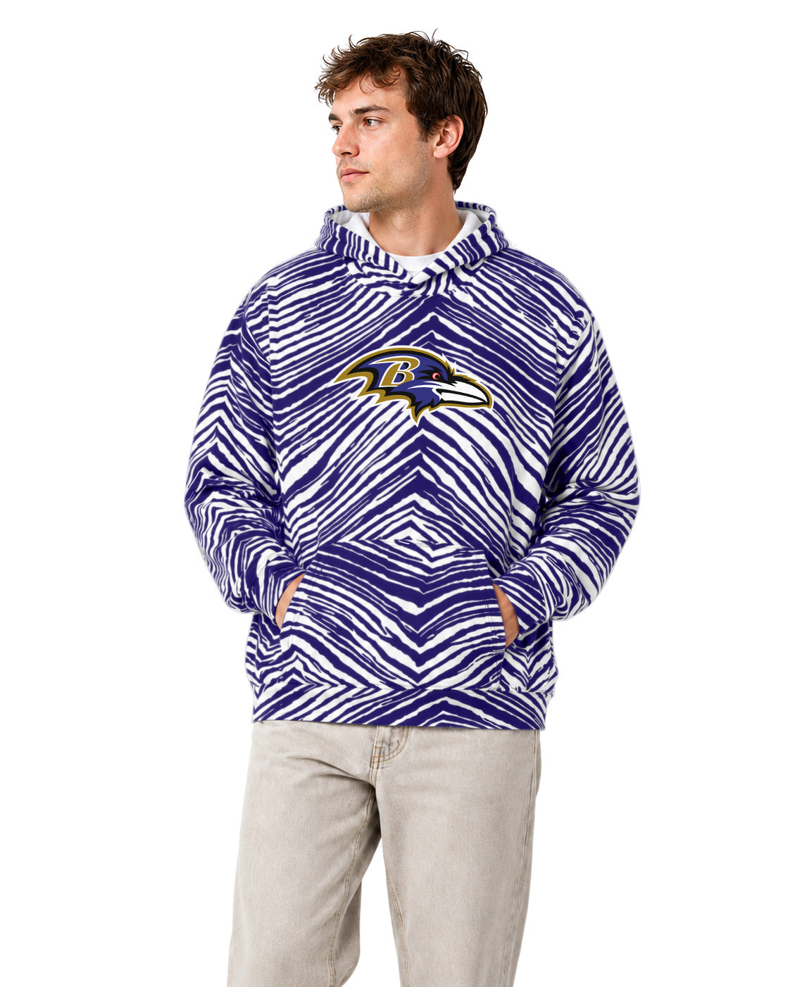 Zubaz NFL Baltimore Ravens Unisex 1 Color Zebra 90s Vintage Hoodie
