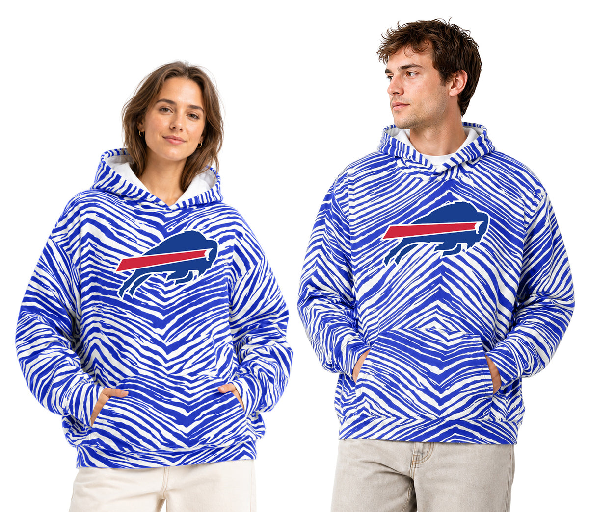 Zubaz NFL Men's & Women's 90s Zebra Mono Hoodie, Buffalo Bills