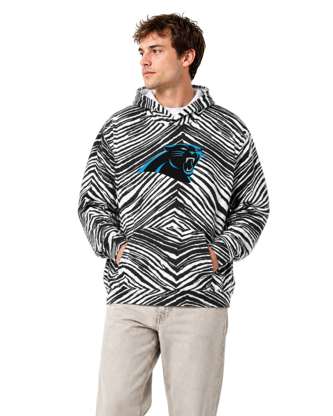 Zubaz NFL Men's & Women's 90s Zebra Mono Hoodie, Carolina Panthers