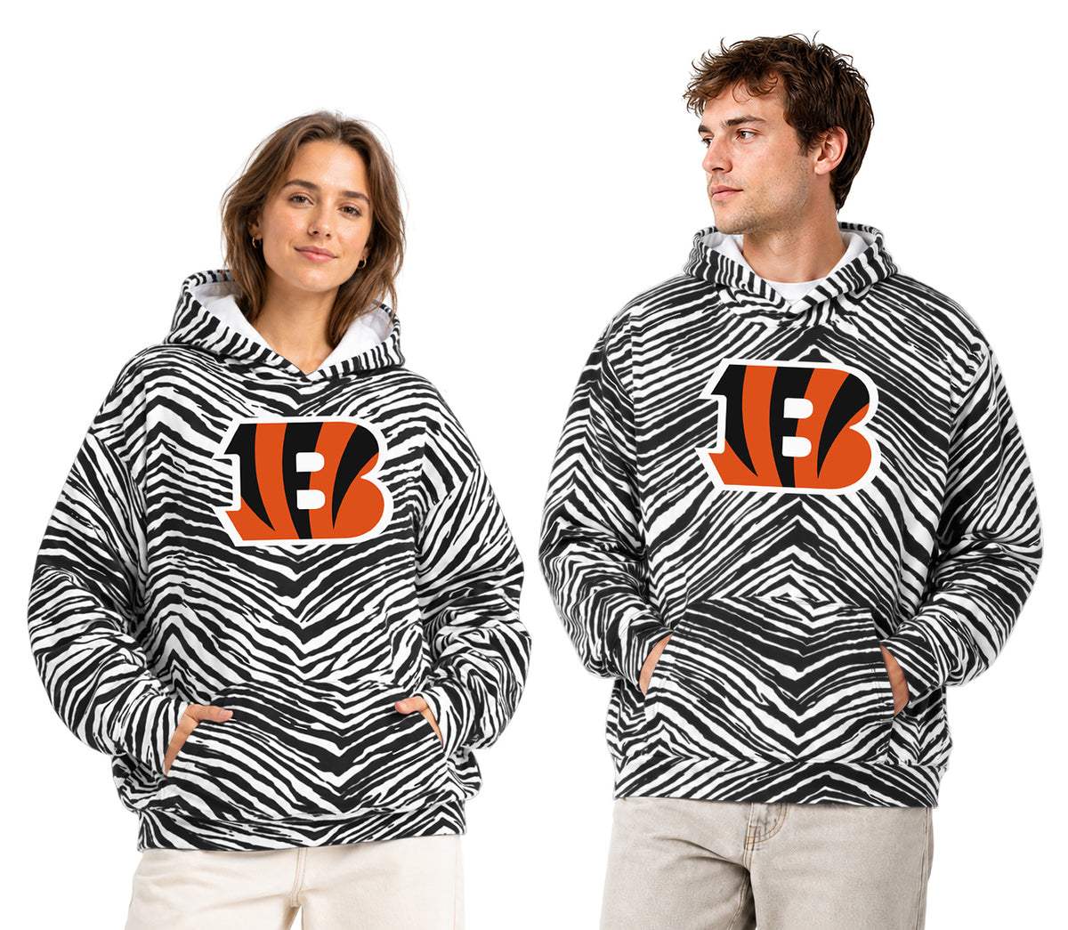Zubaz NFL Men's & Women's 90s Zebra Mono Hoodie, Cincinnati Bengals