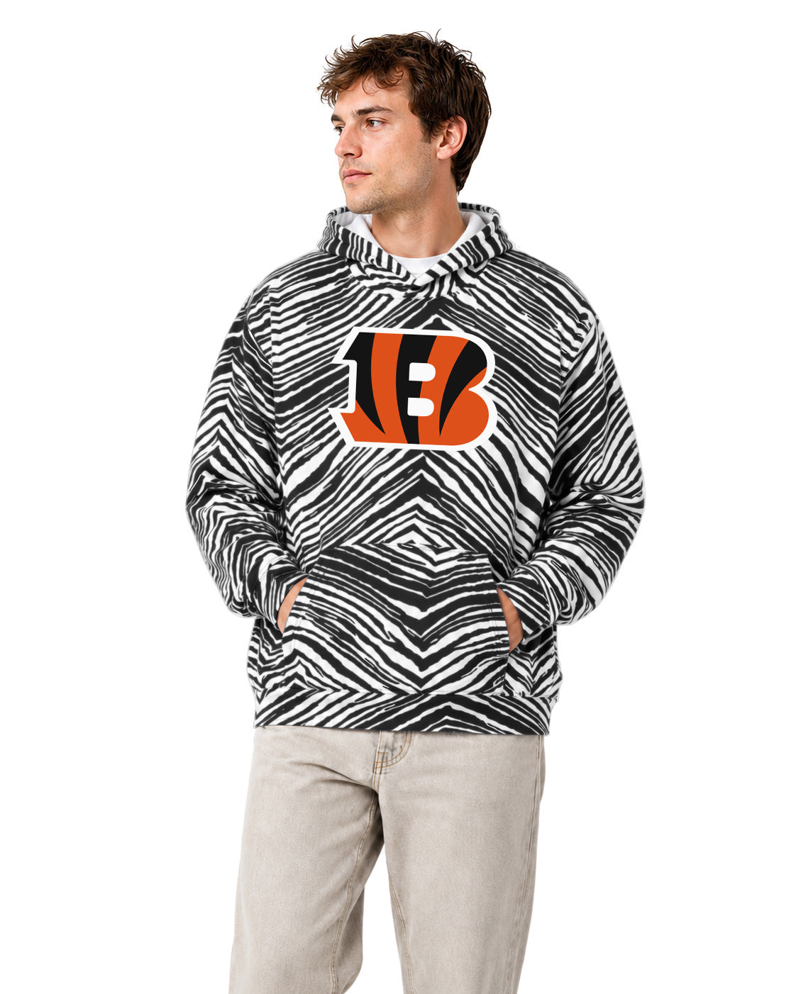 Zubaz NFL Men's & Women's 90s Zebra Mono Hoodie, Cincinnati Bengals