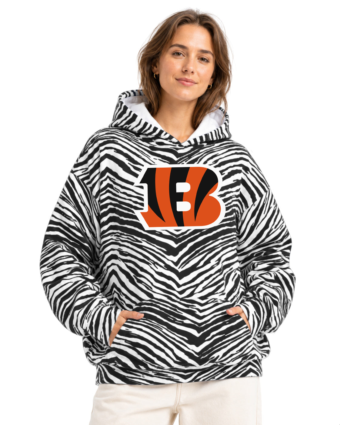 Zubaz NFL Men's & Women's 90s Zebra Mono Hoodie, Cincinnati Bengals