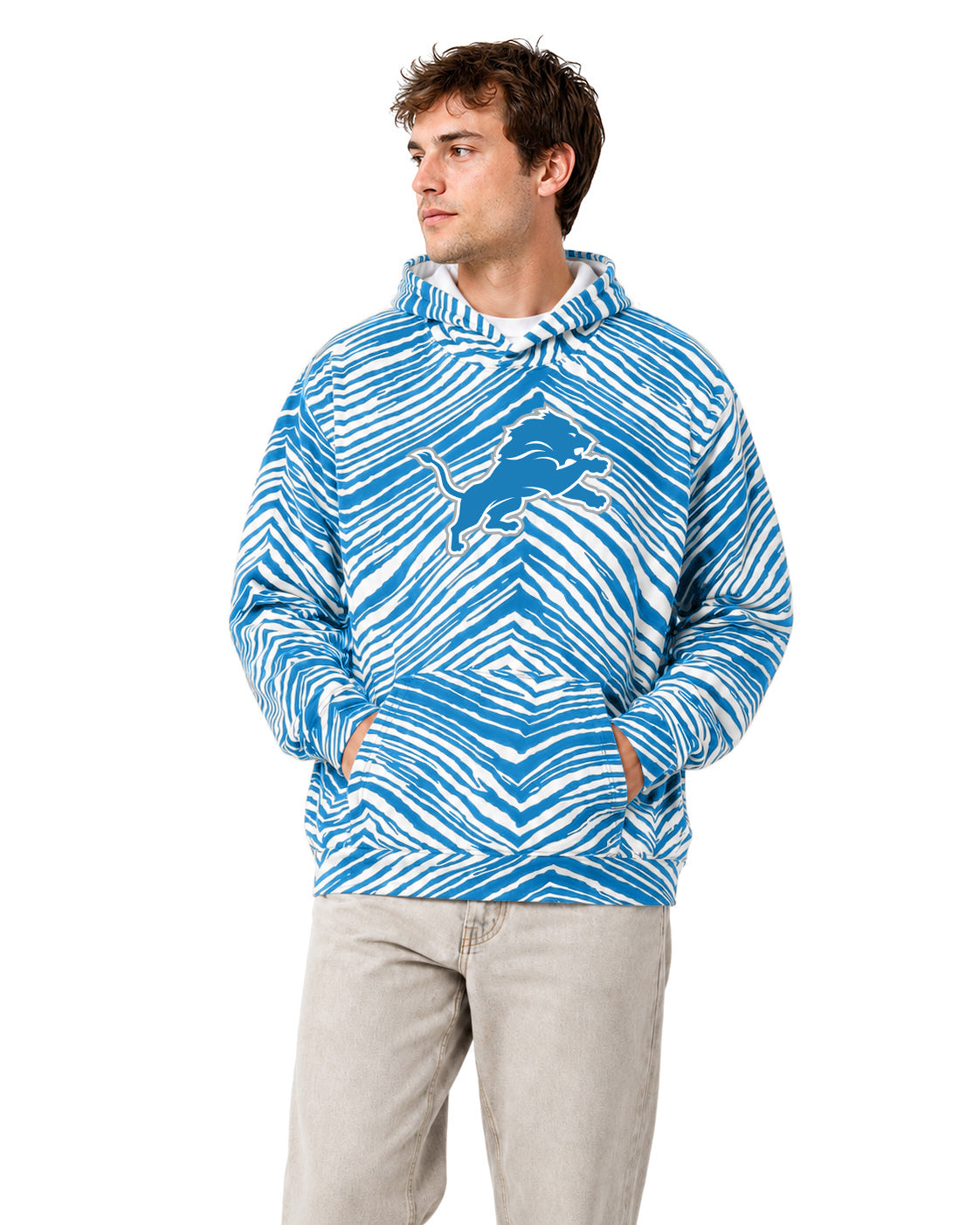 Zubaz NFL Men's & Women's 90s Zebra Mono Hoodie, Detroit Lions