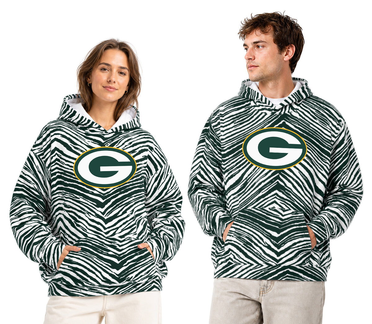 Zubaz NFL Men's & Women's 90s Zebra Mono Hoodie, Green Bay Packers