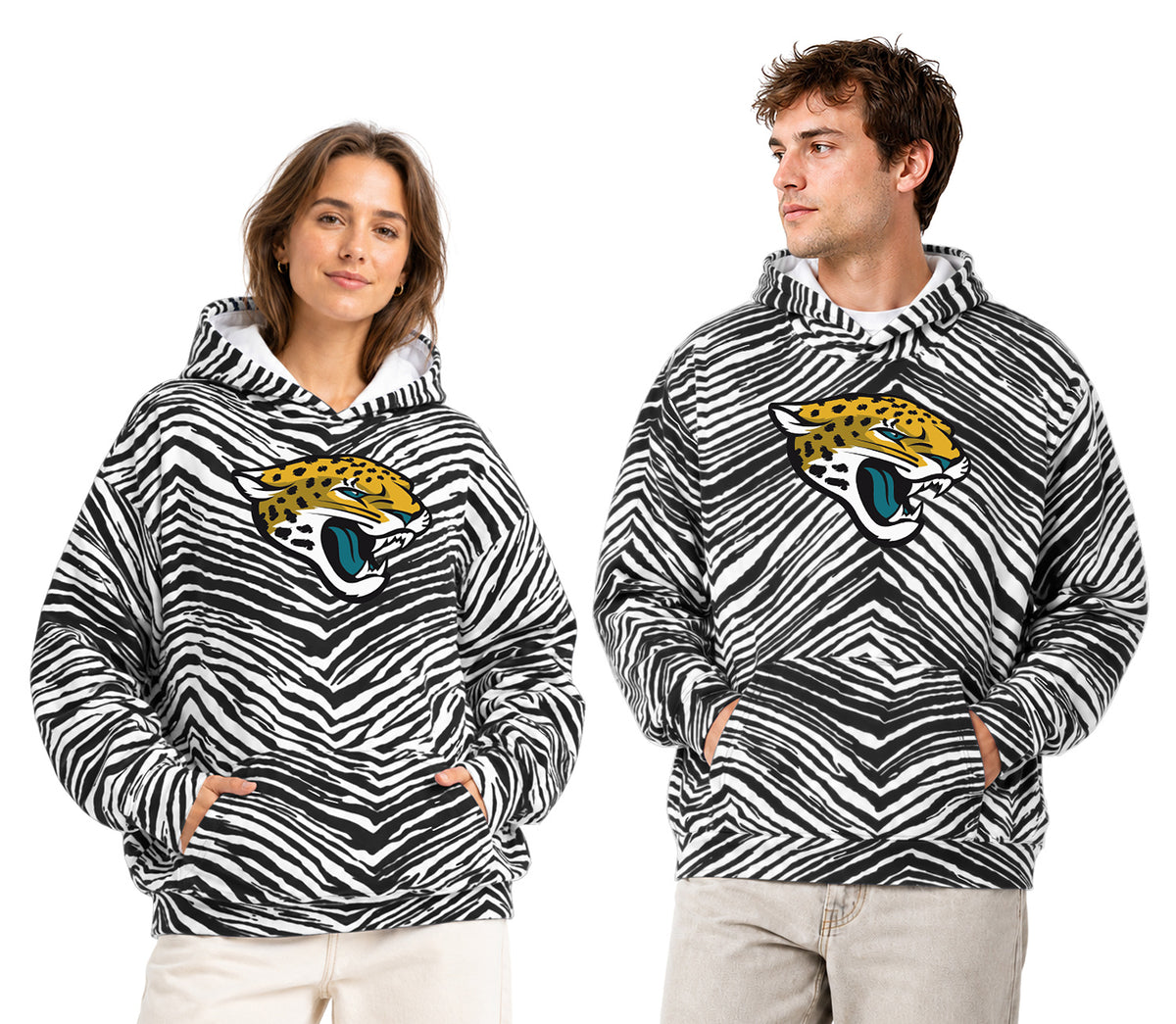 Zubaz NFL Men's & Women's 90s Zebra Mono Hoodie, Jacksonville Jaguars