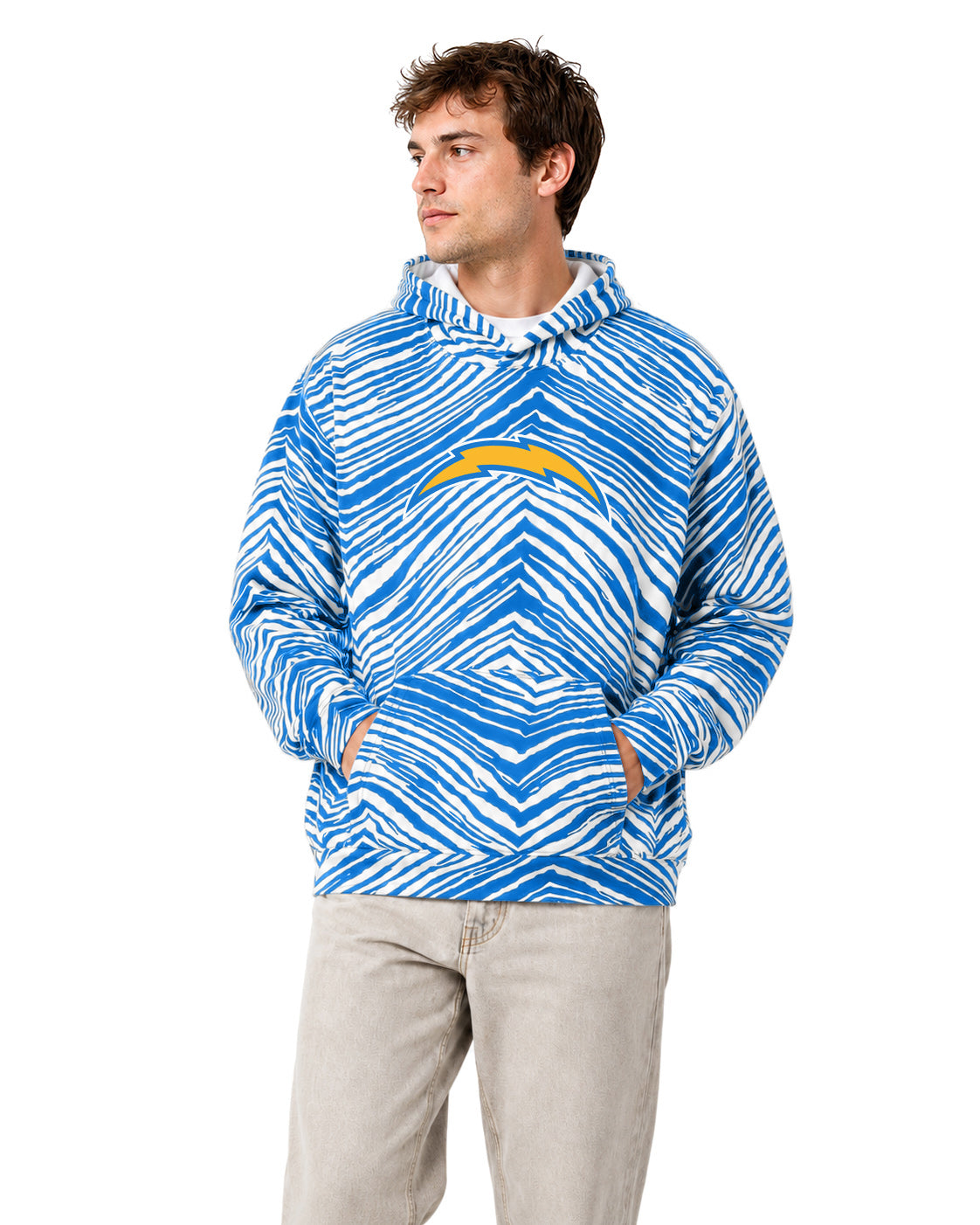 Zubaz NFL Los Angeles Chargers Unisex 1 Color Zebra 90s Vintage Hoodie