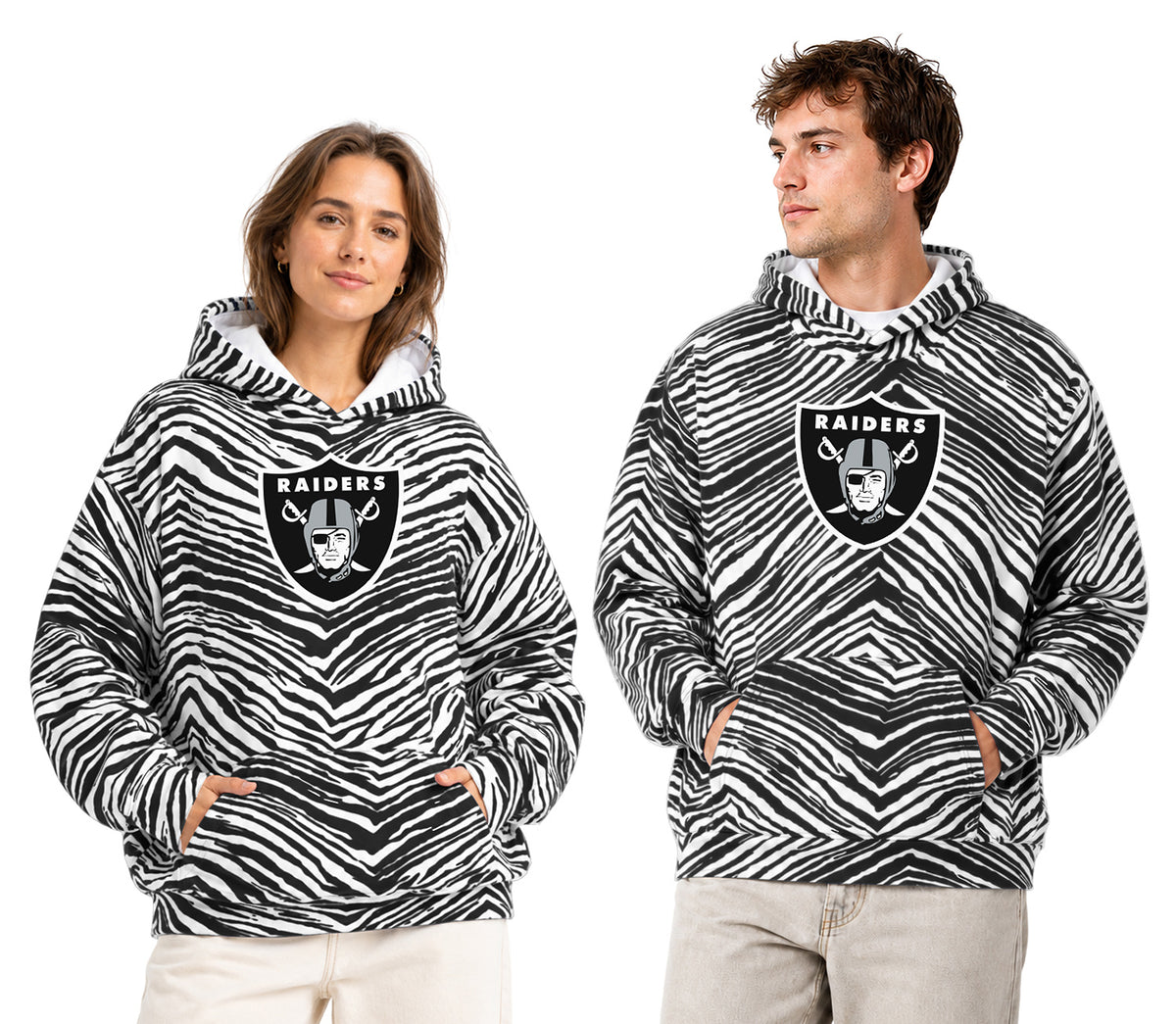 Zubaz NFL Men's & Women's 90s Zebra Mono Hoodie, Las Vegas Raiders