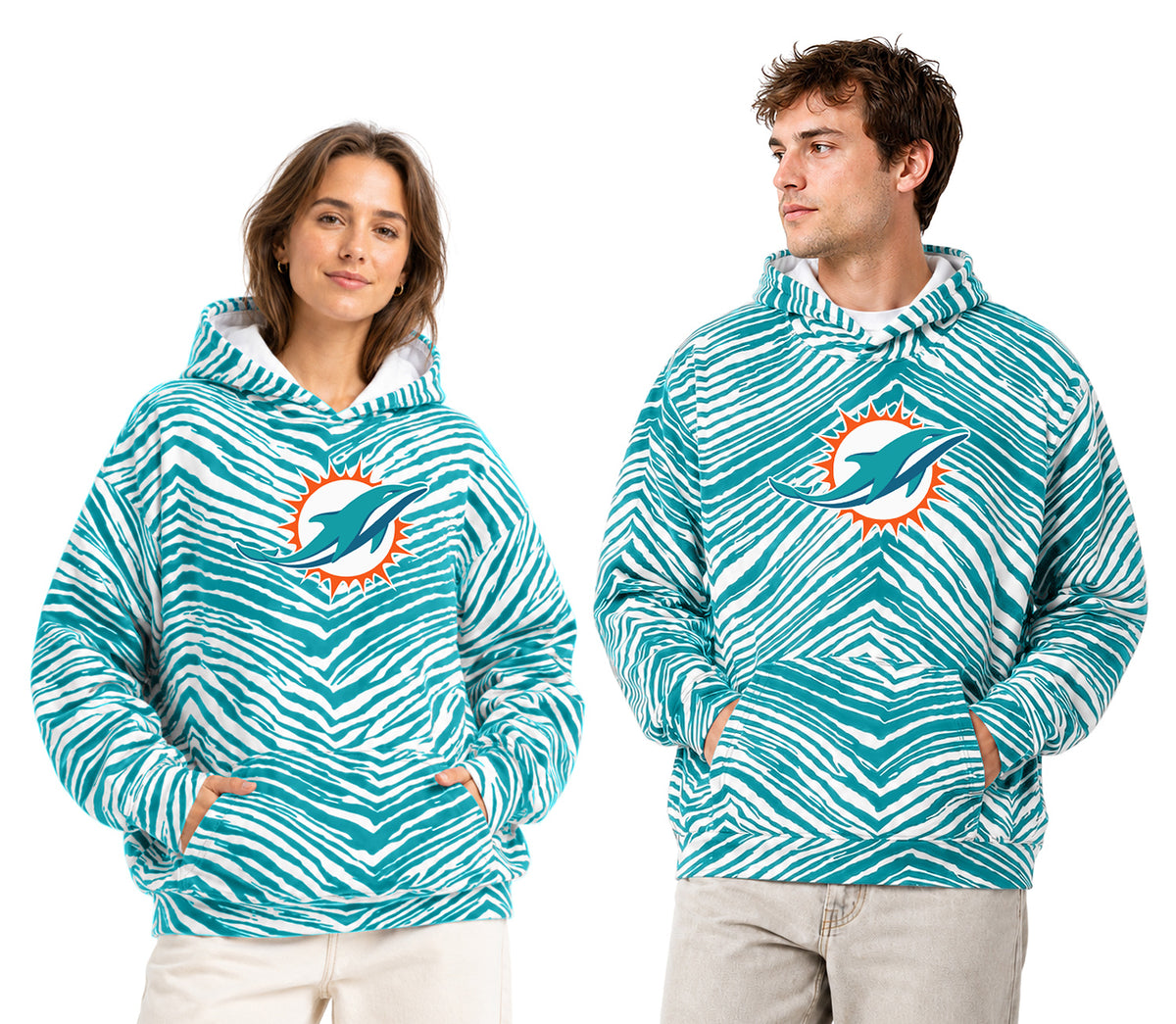 Zubaz NFL Men's & Women's 90s Zebra Mono Hoodie, Miami Dolphins
