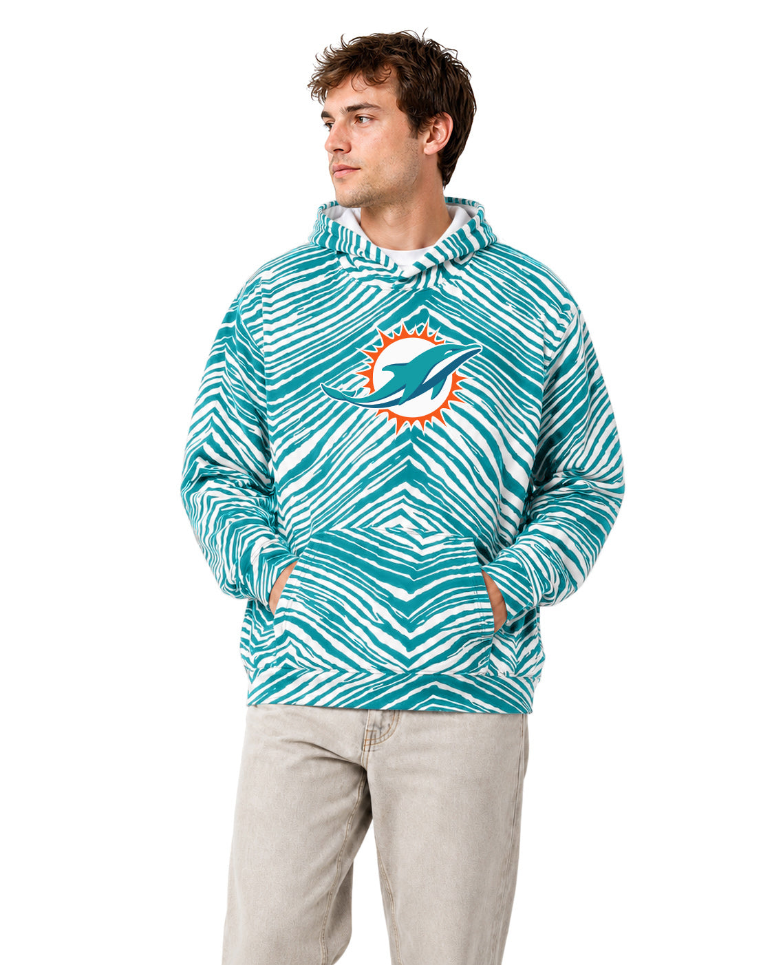 Zubaz NFL Men's & Women's 90s Zebra Mono Hoodie, Miami Dolphins