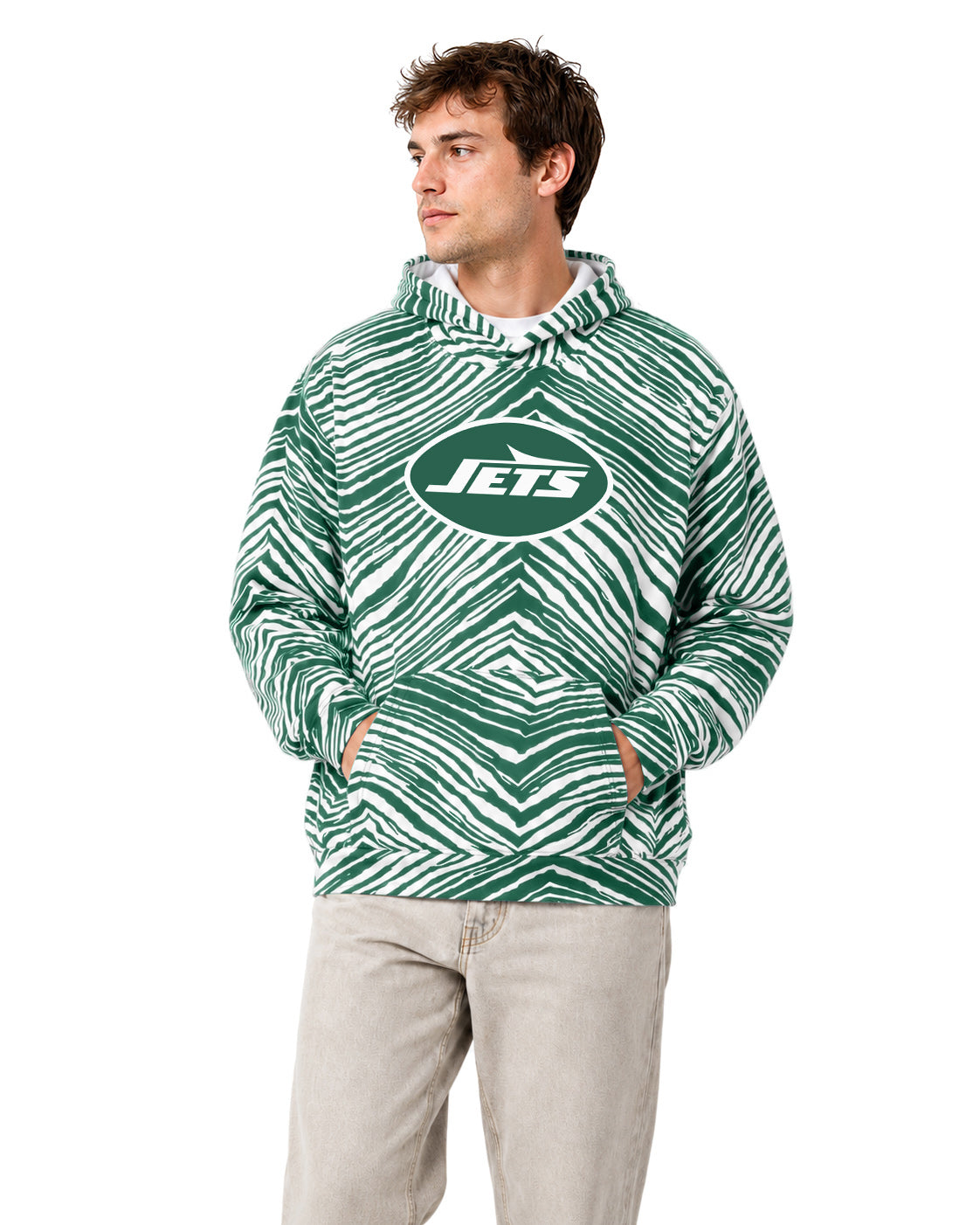 Zubaz NFL New York Jets Unisex 1 Color Zebra 90s Vintage Hoodie