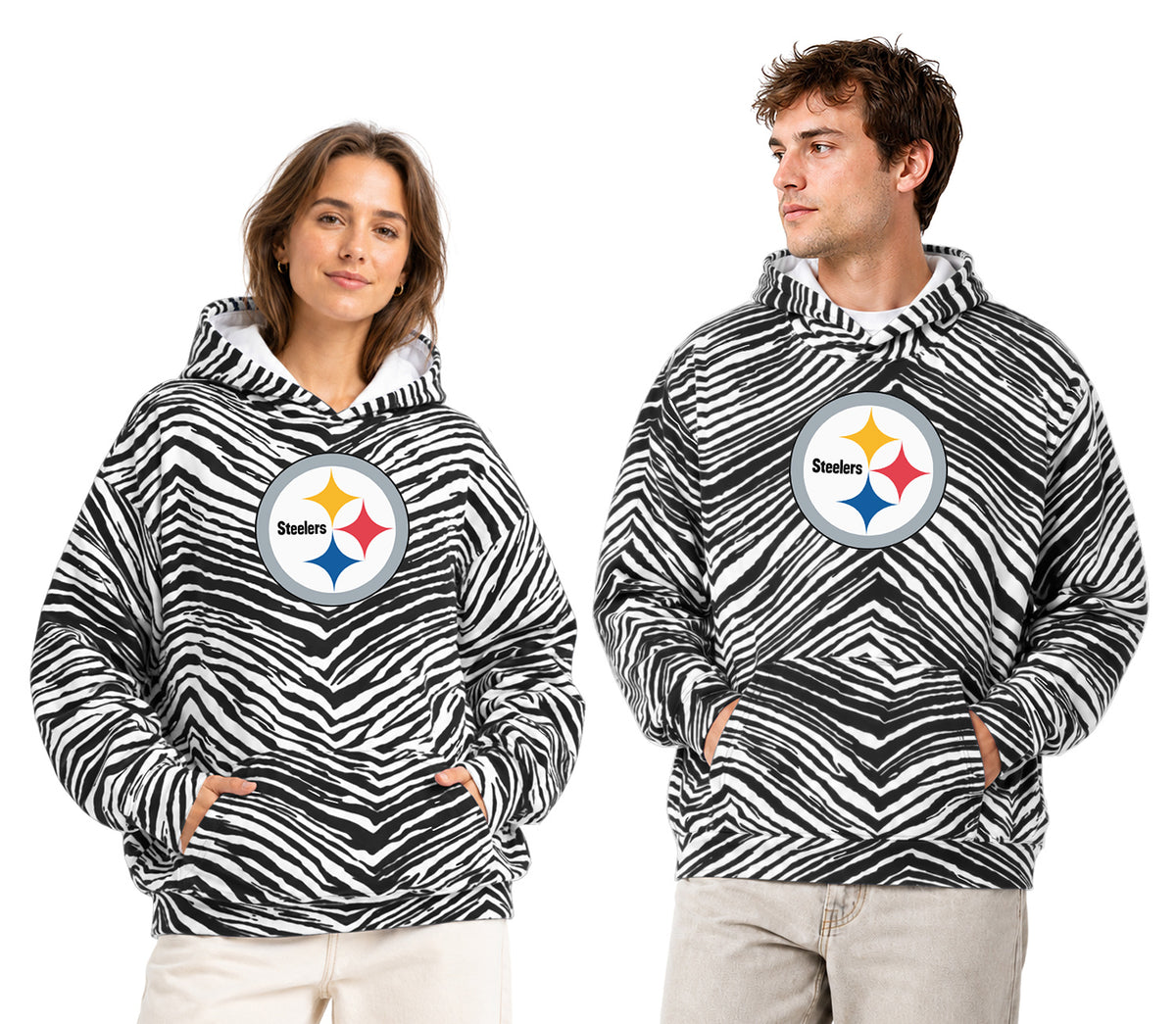 Zubaz NFL Men's & Women's 90s Zebra Mono Hoodie, Pittsburgh Steelers