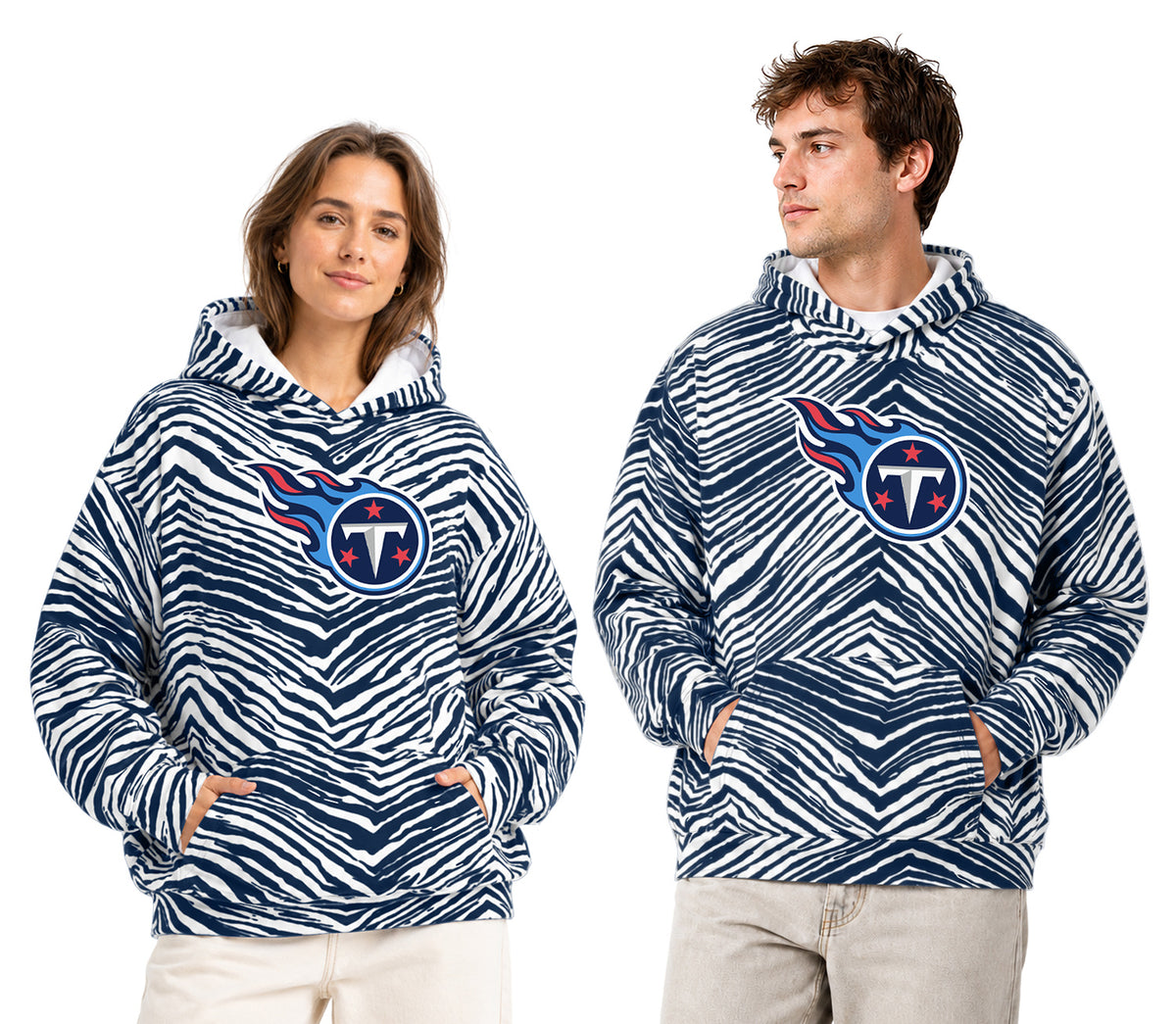 Zubaz NFL Tennessee Titans Unisex 1 Color Zebra 90s Vintage Hoodie