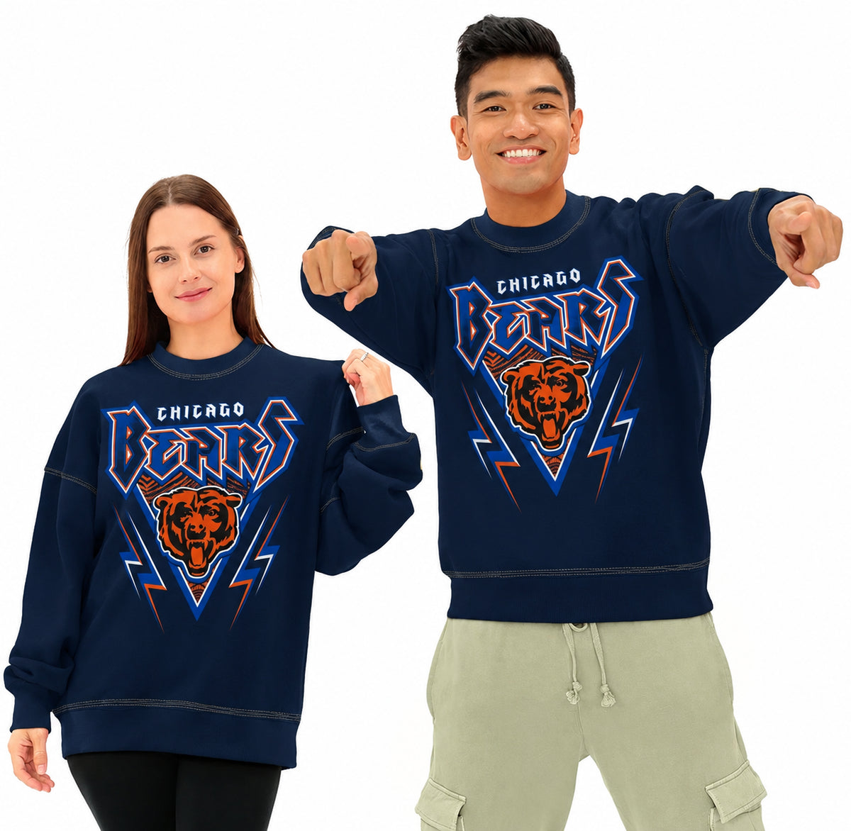 Zubaz NFL Men's & Women's 90s Heavy Metal Graphic Crew, Chicago Bears